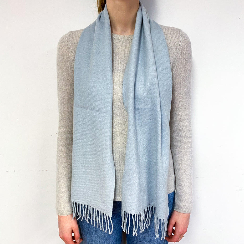 Vintage Powder Blue Fringed Woven Scarf