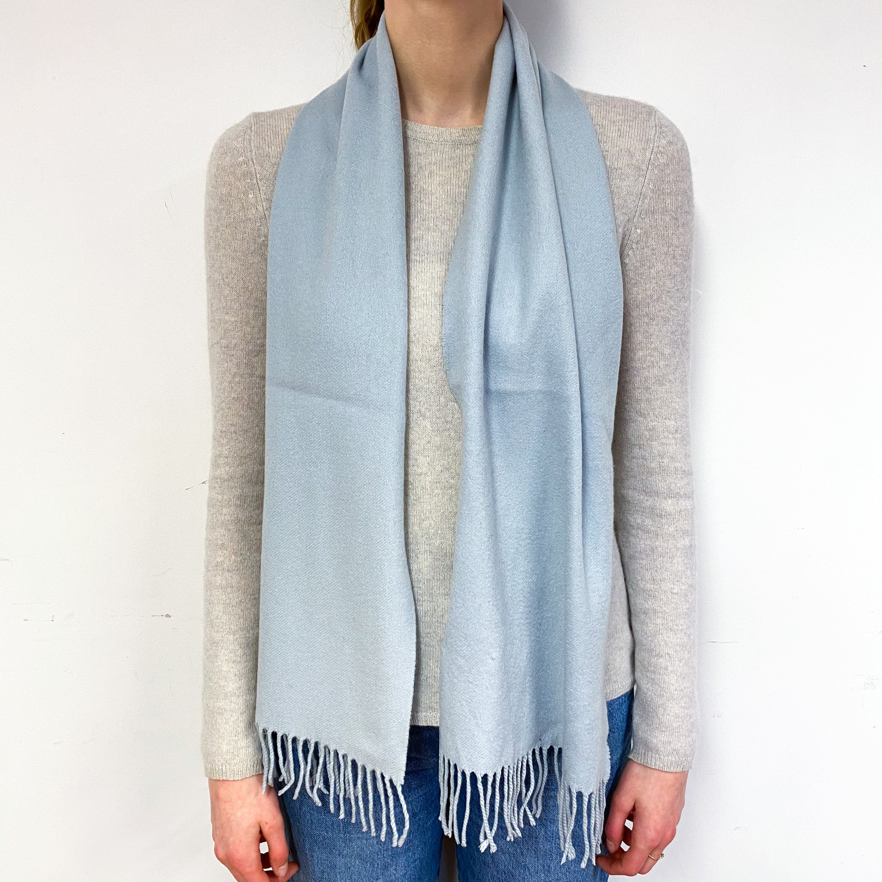 Vintage Powder Blue Fringed Woven Scarf