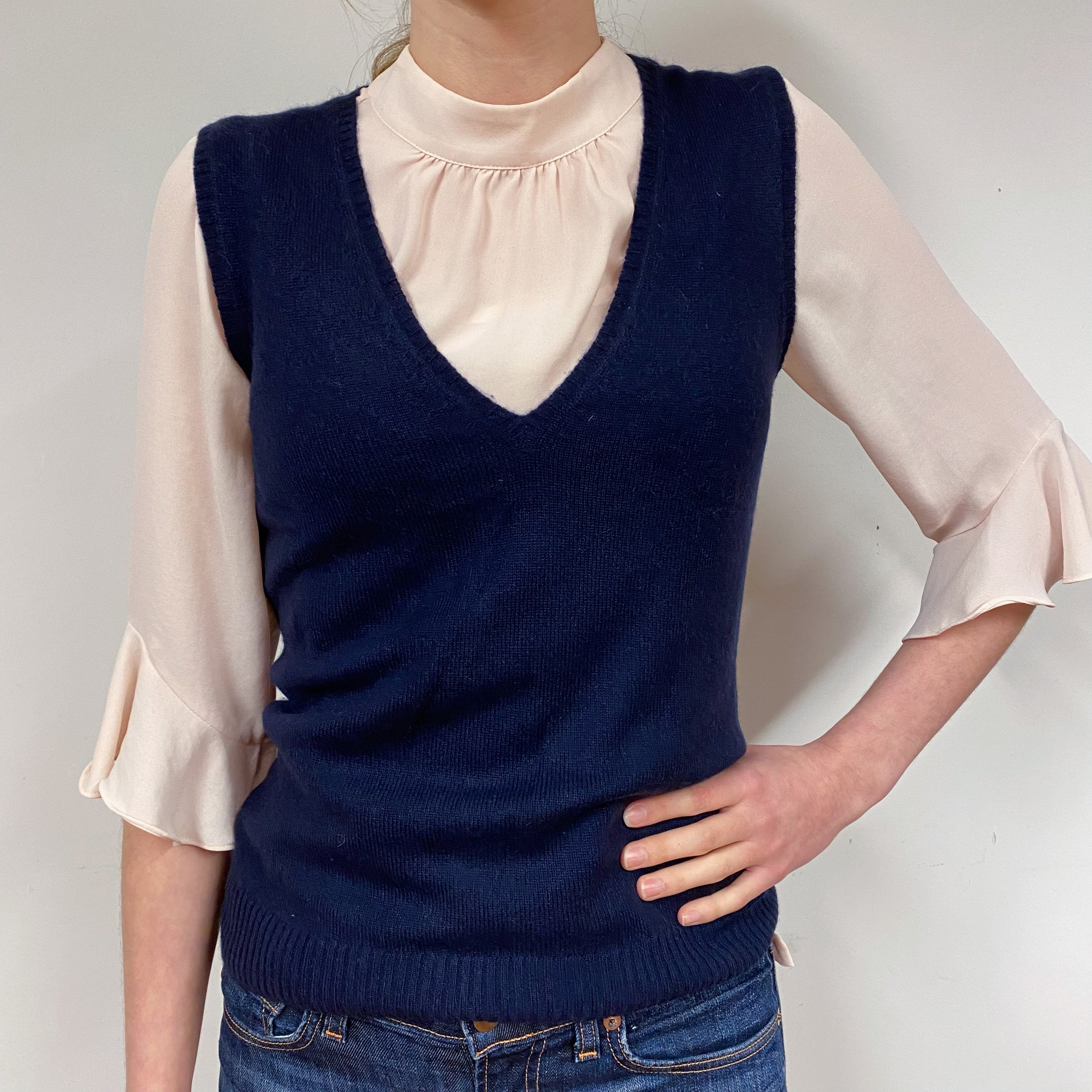 Navy Blue Cashmere V-Neck Tank Top Extra Small