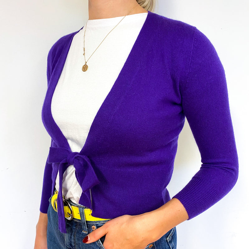 Jigsaw Pansy Purple Cashmere Tie Front Cardigan Small