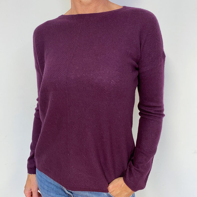 Aubergine Purple Waffle Crew Neck Jumper Medium