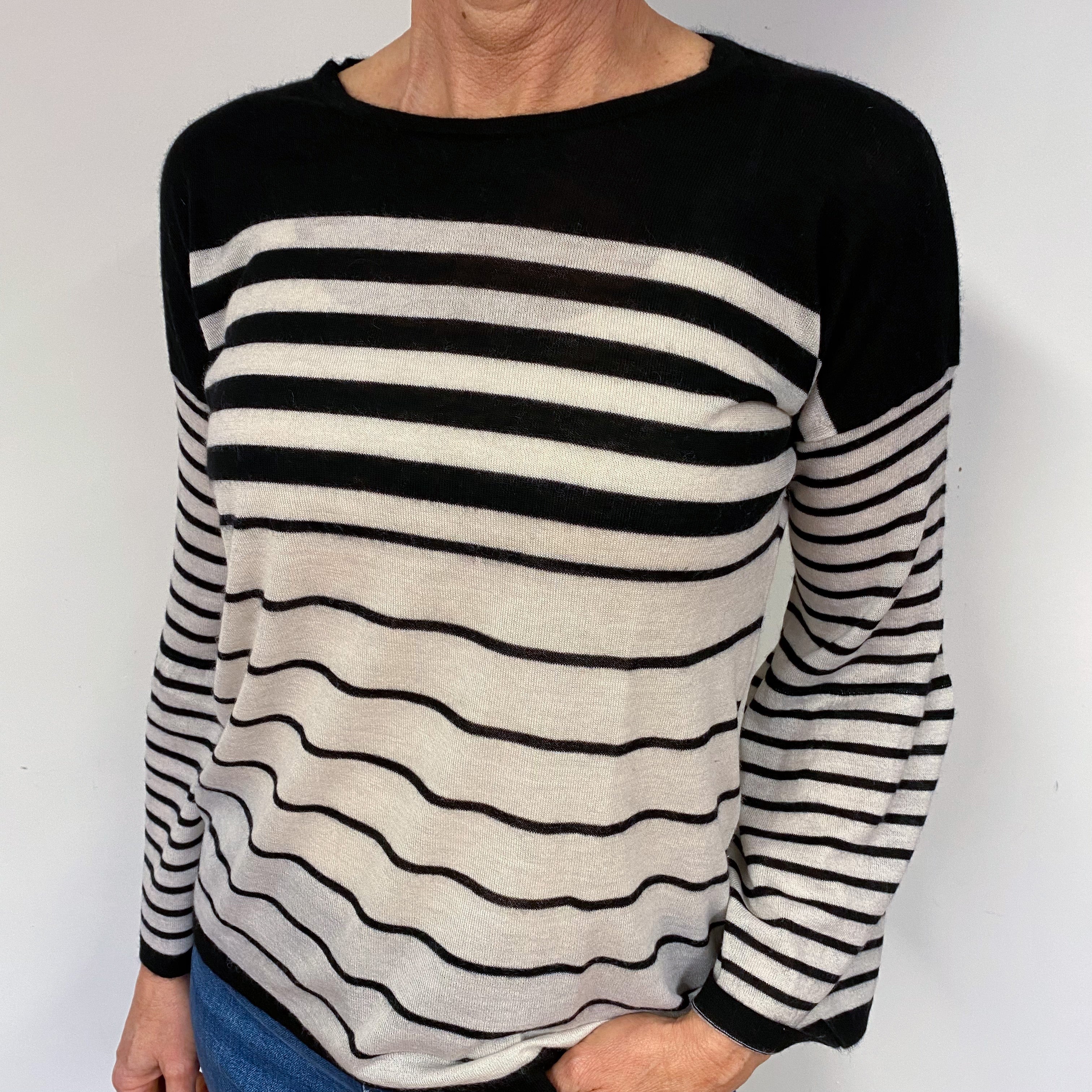 Monochrome Striped Crew Neck Jumper Medium