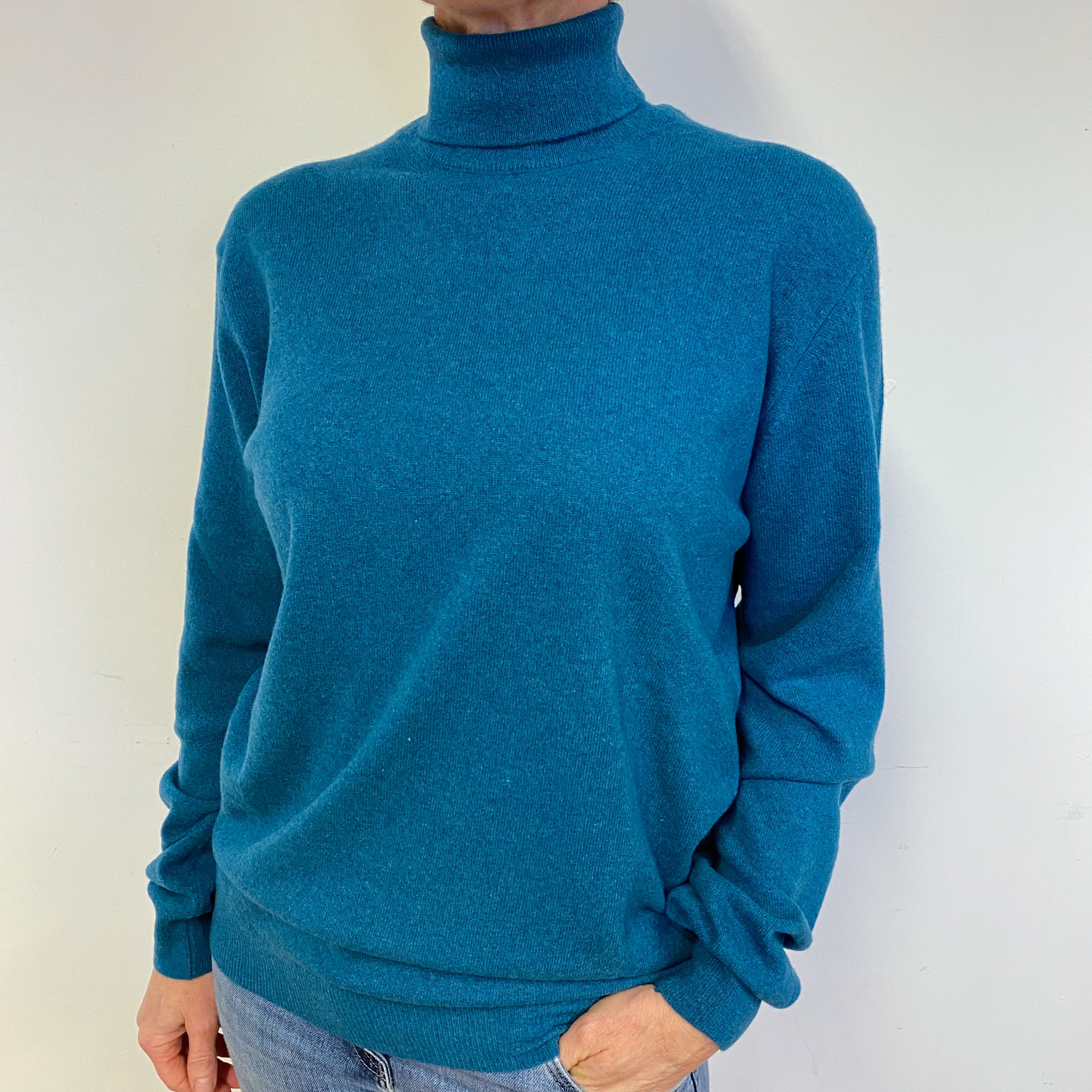 New Italian Ocean Blue Unisex Polo Neck Jumper Small-Extra Large