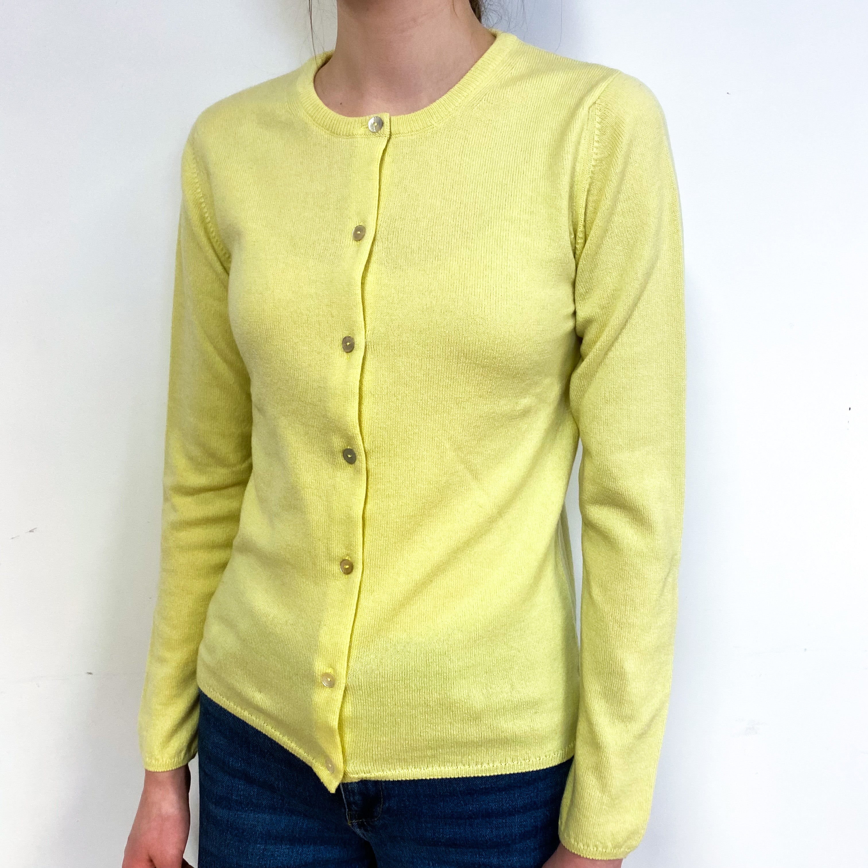 Brand New Scottish Primrose Yellow Crew Neck Cardigan Extra Small