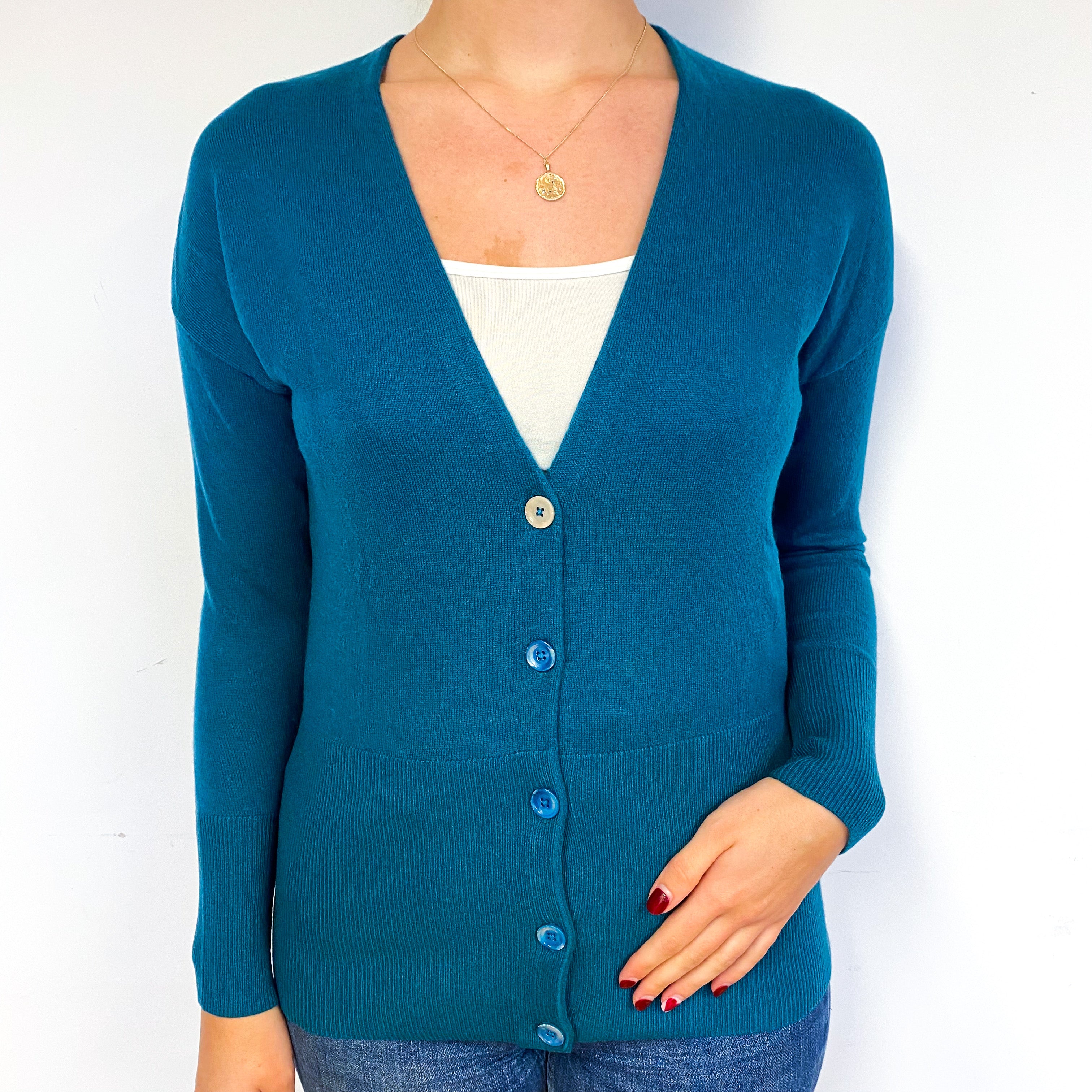 Teal Green V Neck Cardigan Small