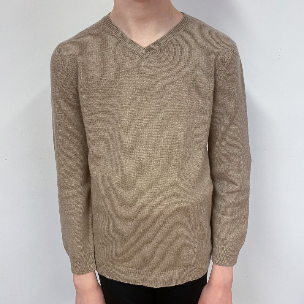 Children’s Latte Brown Cashmere V-Neck Jumper Boy’s Age 8