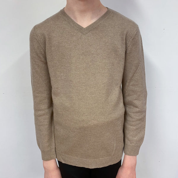 Children’s Latte Brown Cashmere V-Neck Jumper Boy’s Age 8
