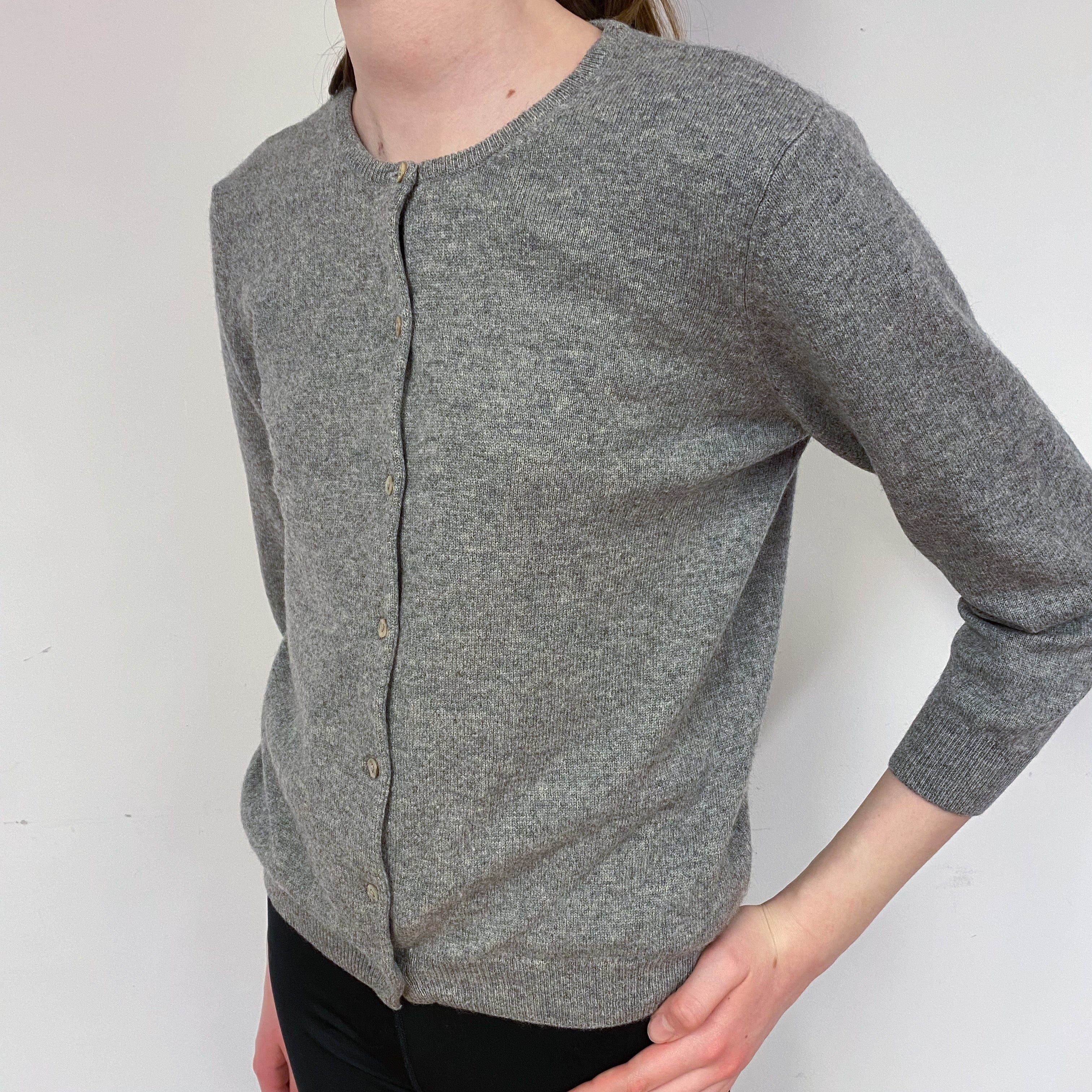 Children’s Ash Grey Cashmere Crew Neck Cardigan Age 14