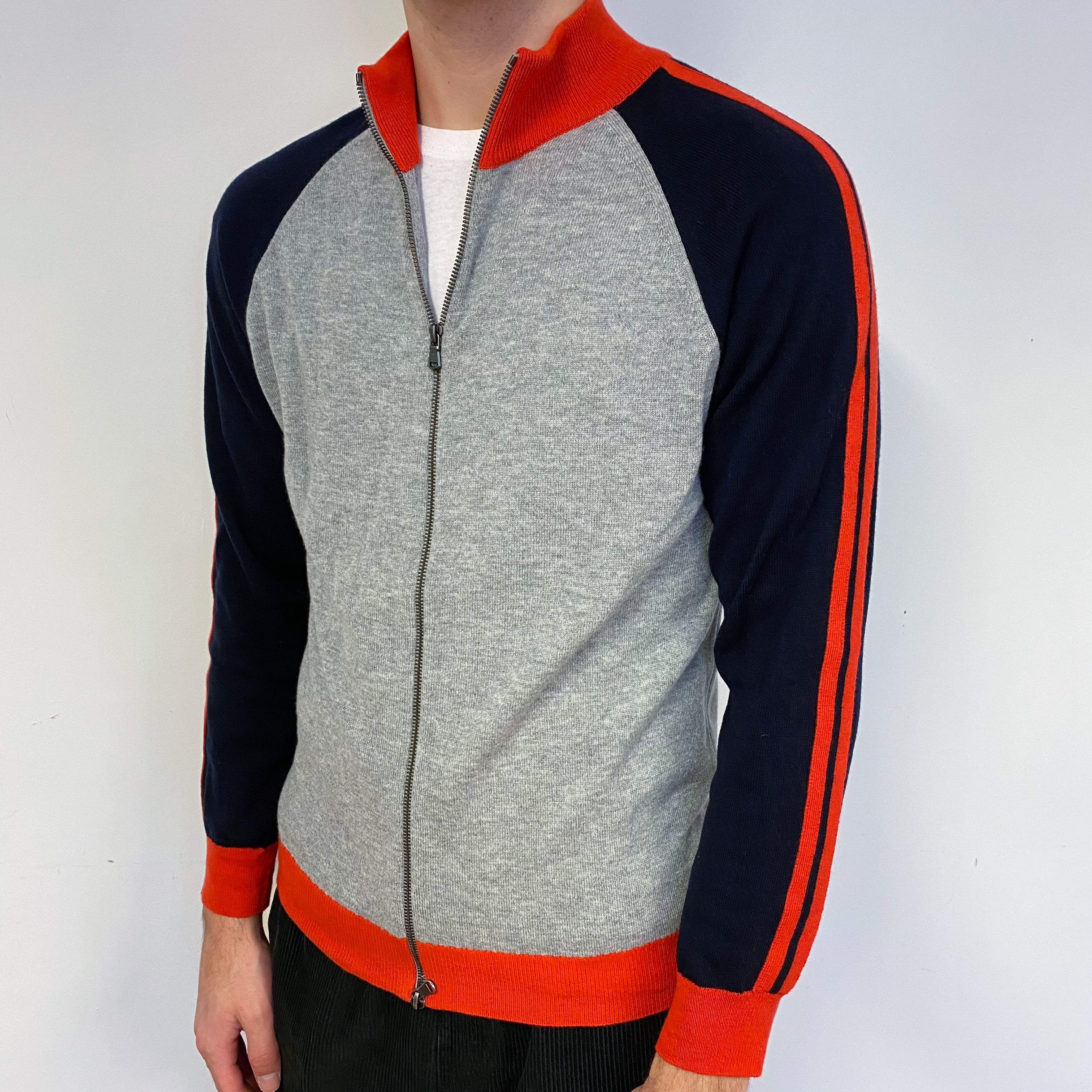 Men’s Brand New Scottish Grey Navy Orange Zip Track Jacket  Medium