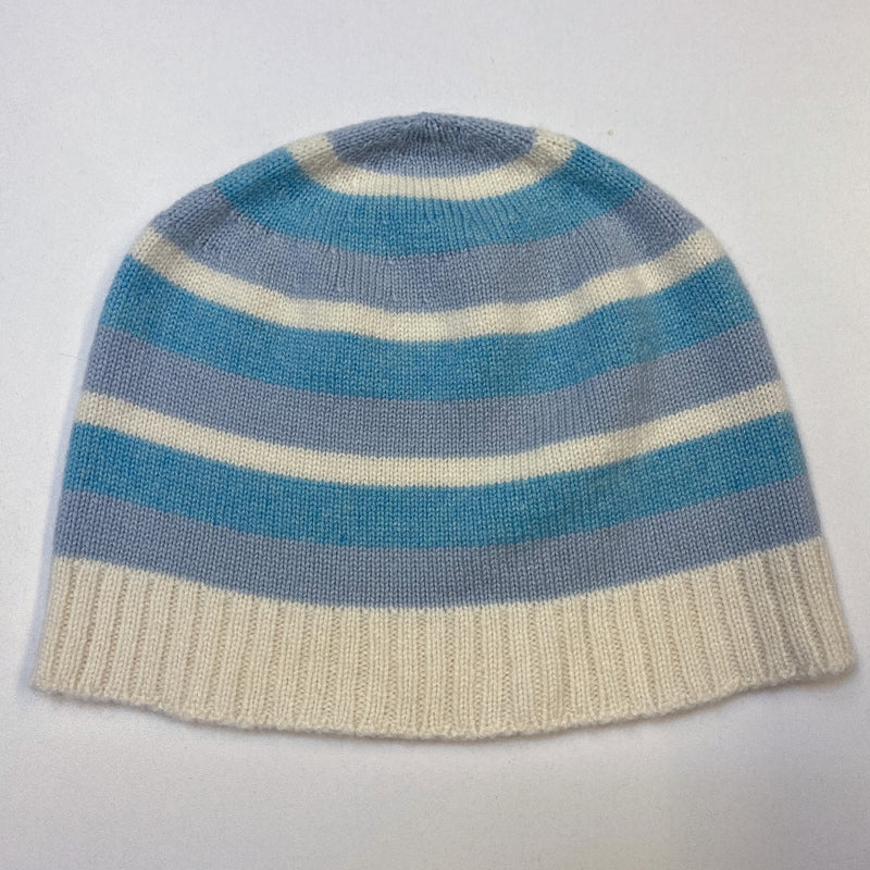 Brand New Children’s Cream and Blue Striped Cashmere Hat Up to age 10