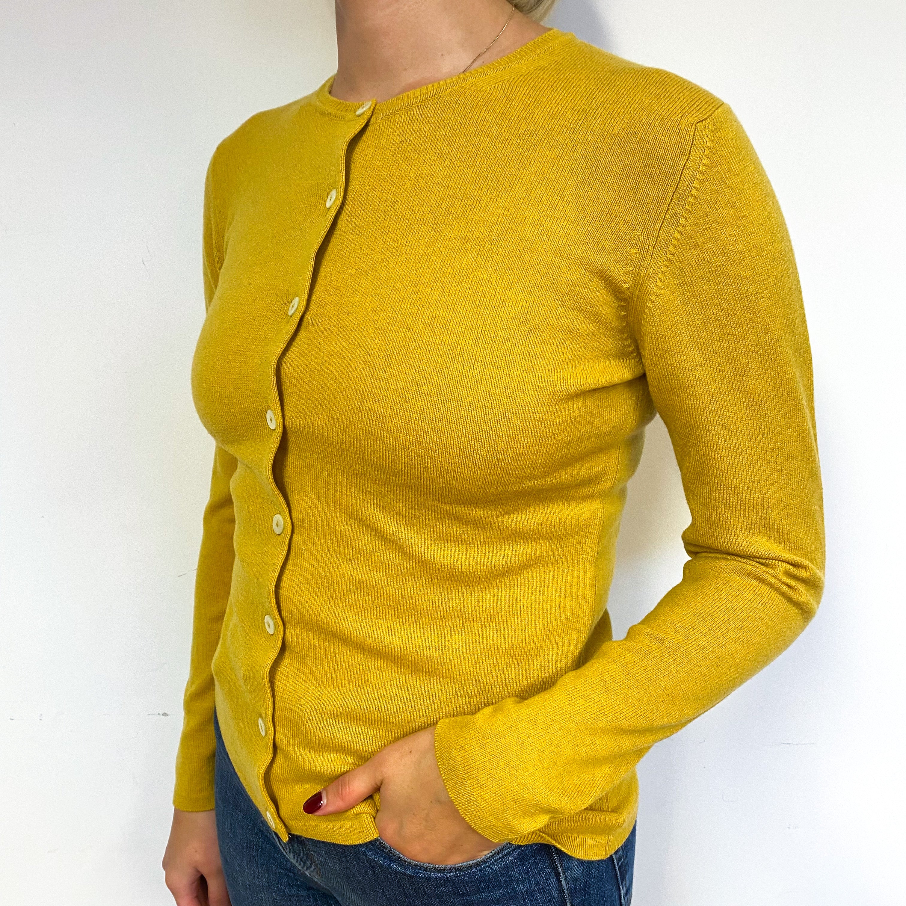 Brand New Scottish Mustard Yellow Crew Neck Cardigan Small