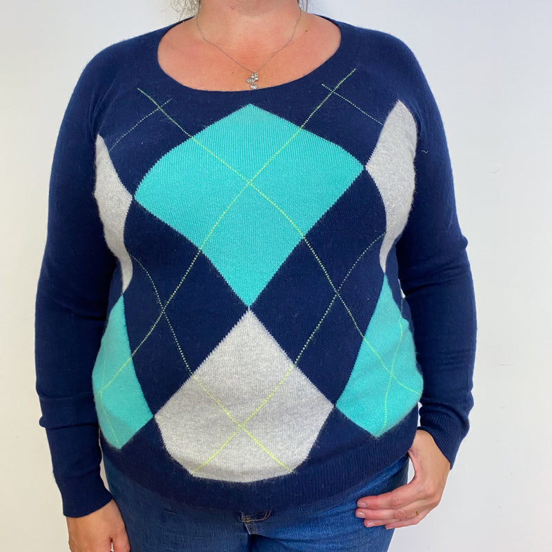 Navy Diamond Crew Neck Jumper Extra Large