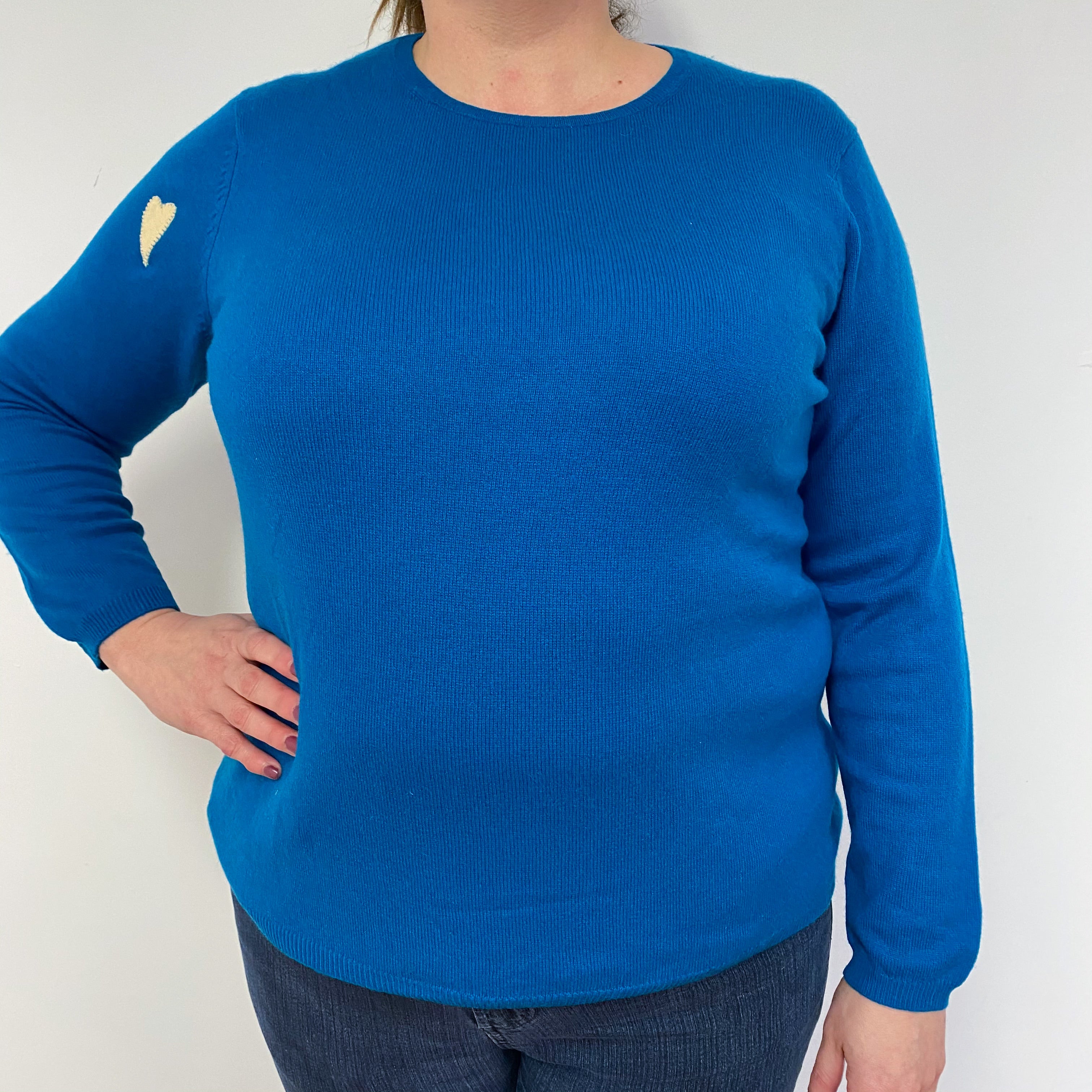 Teal Blue Heart Crew Neck Jumper Extra Large