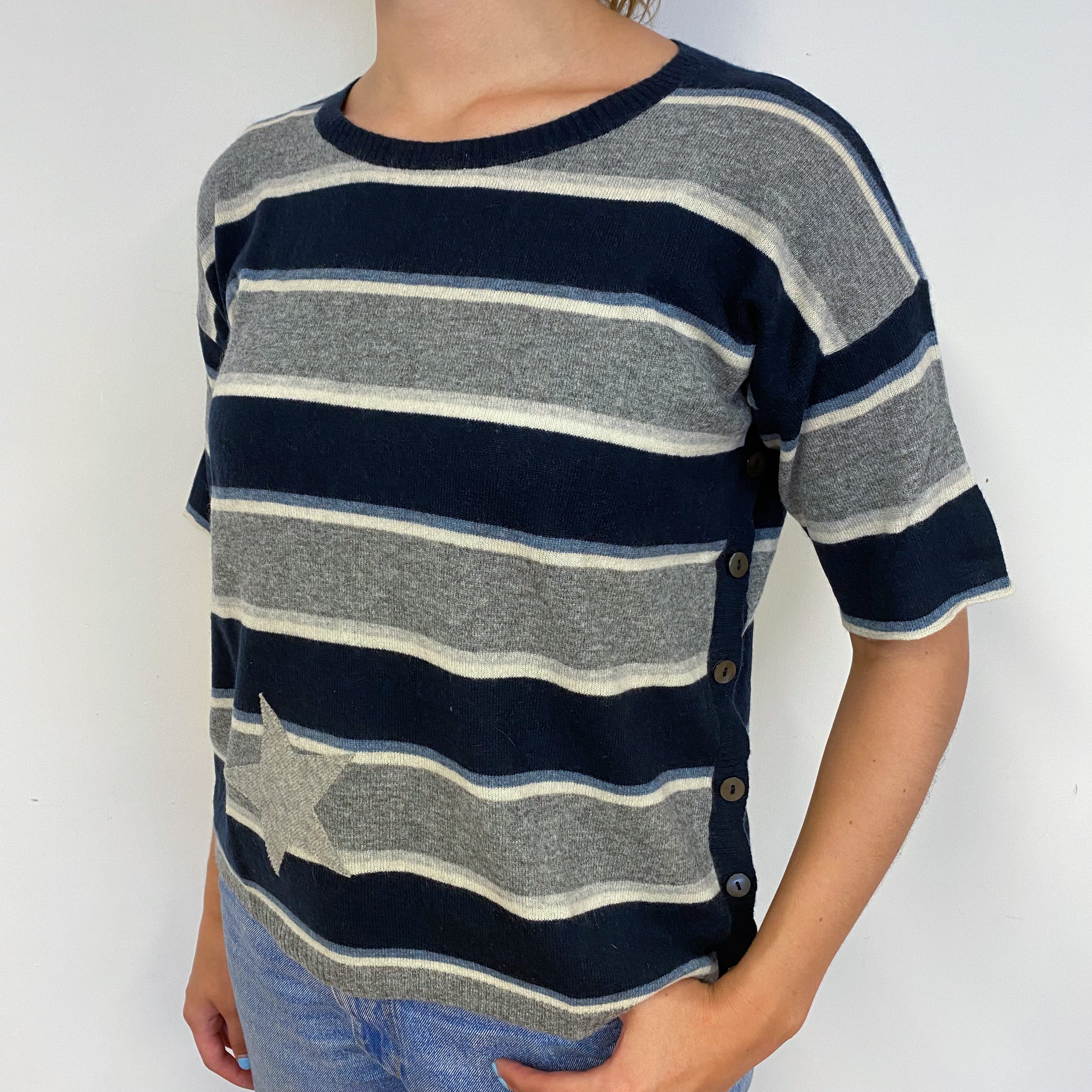 Blue Striped Tunic Style Jumper Small