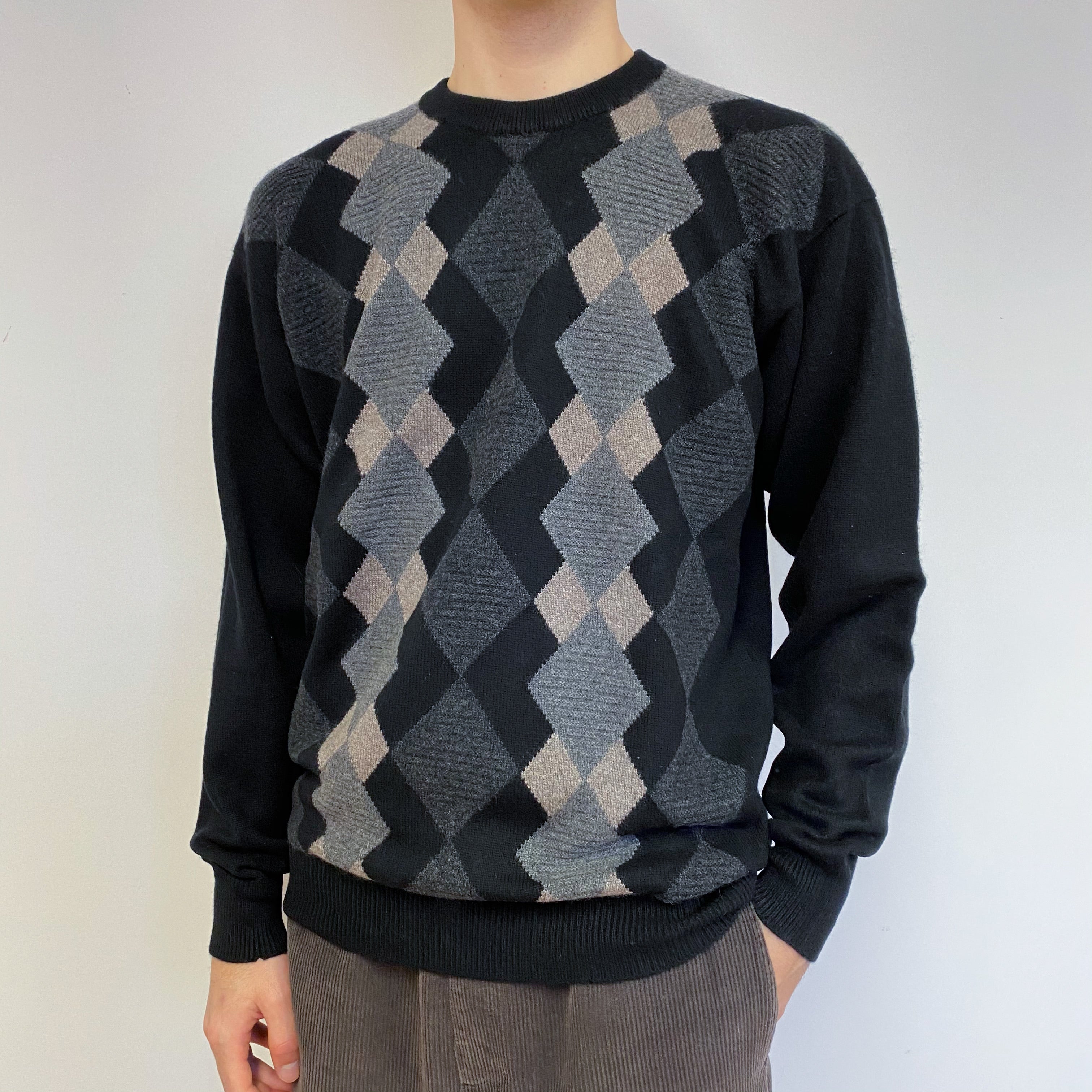 Men’s Scottish Black Diamond Crew Neck Jumper Large Tall