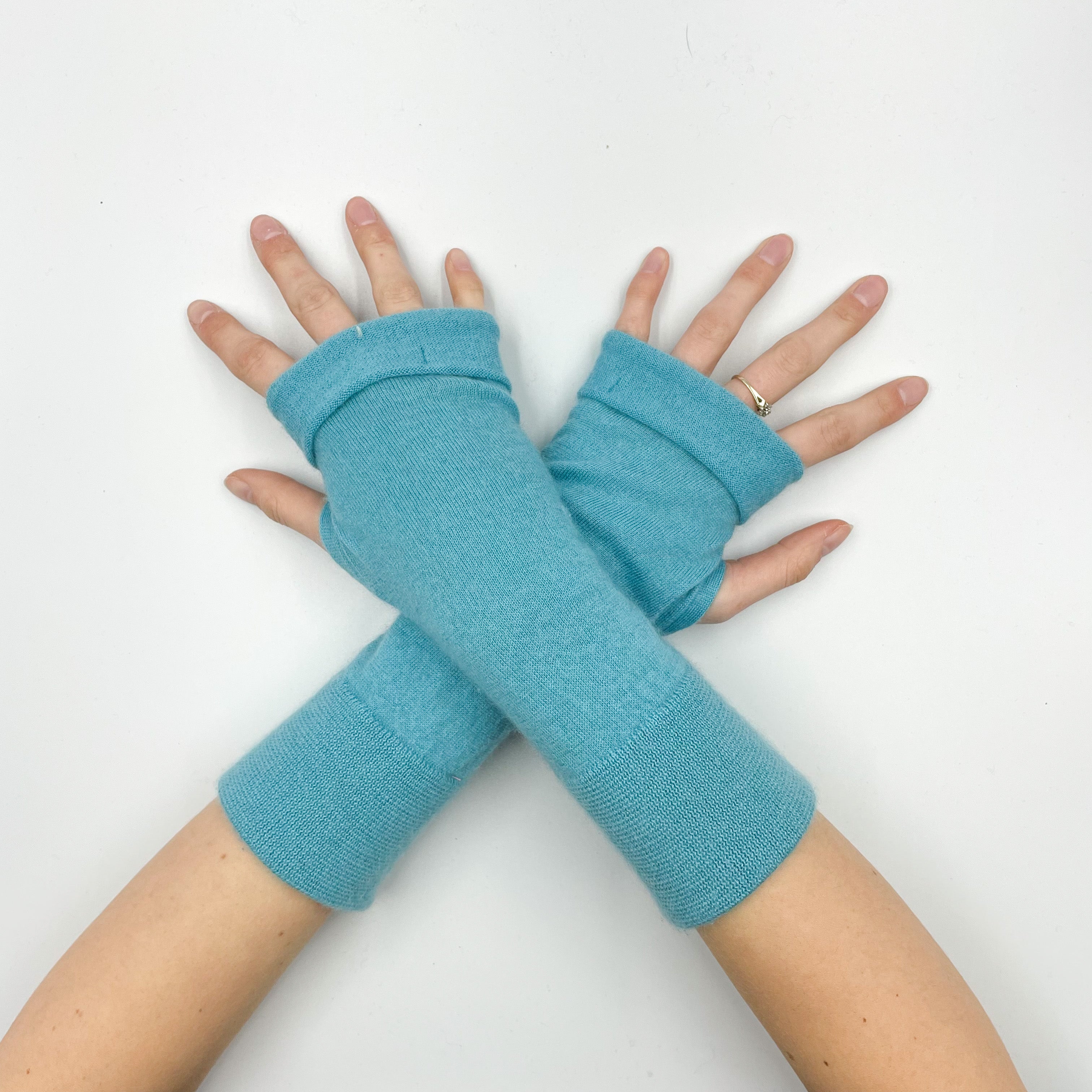 Aqua Green Fingerless Gloves