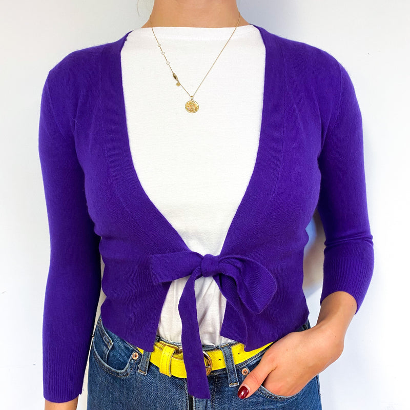 Jigsaw Pansy Purple Cashmere Tie Front Cardigan Small
