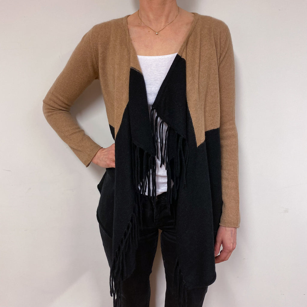 Neutral Colour Block Waterfall Cardigan Small