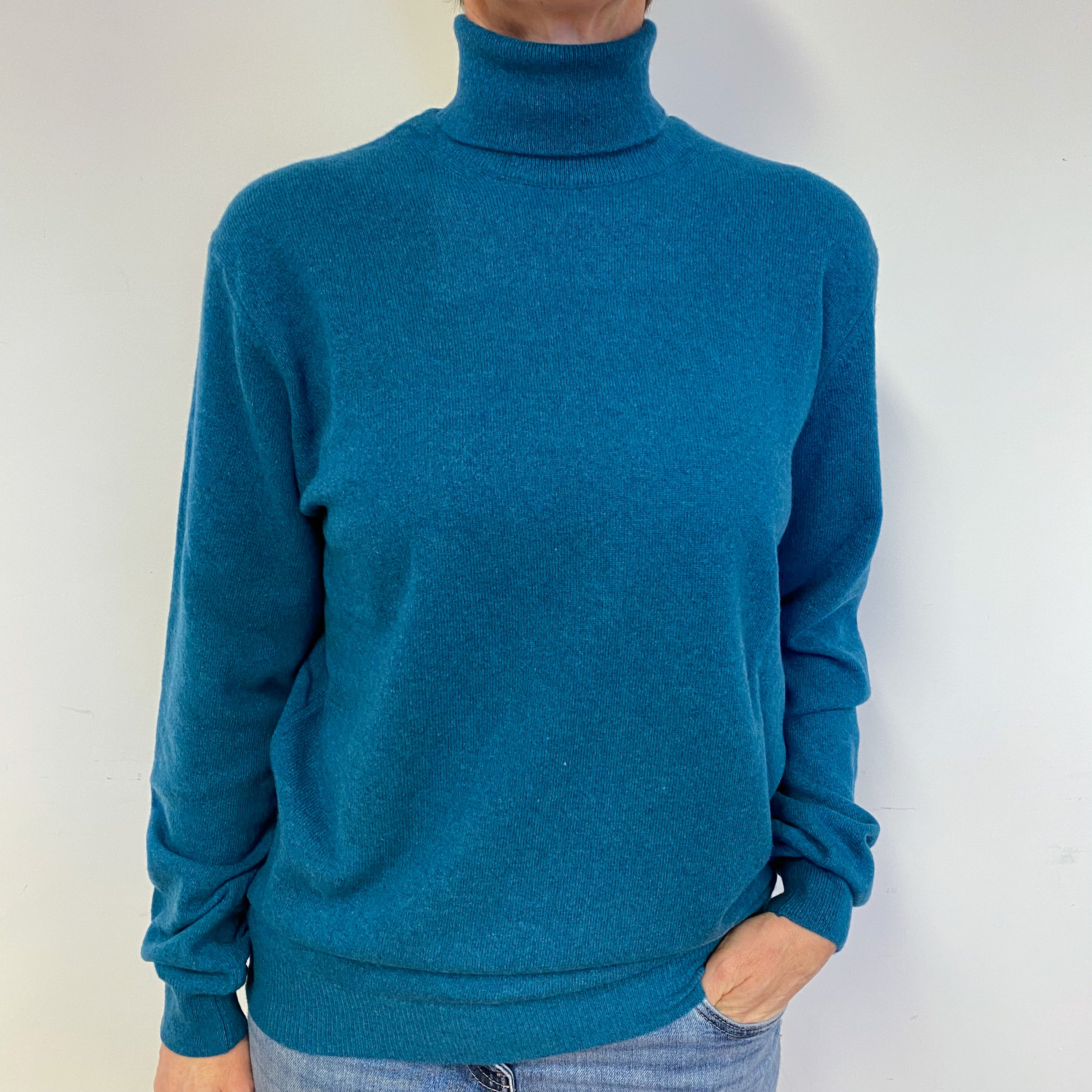 New Italian Ocean Blue Unisex Polo Neck Jumper Small-Extra Large