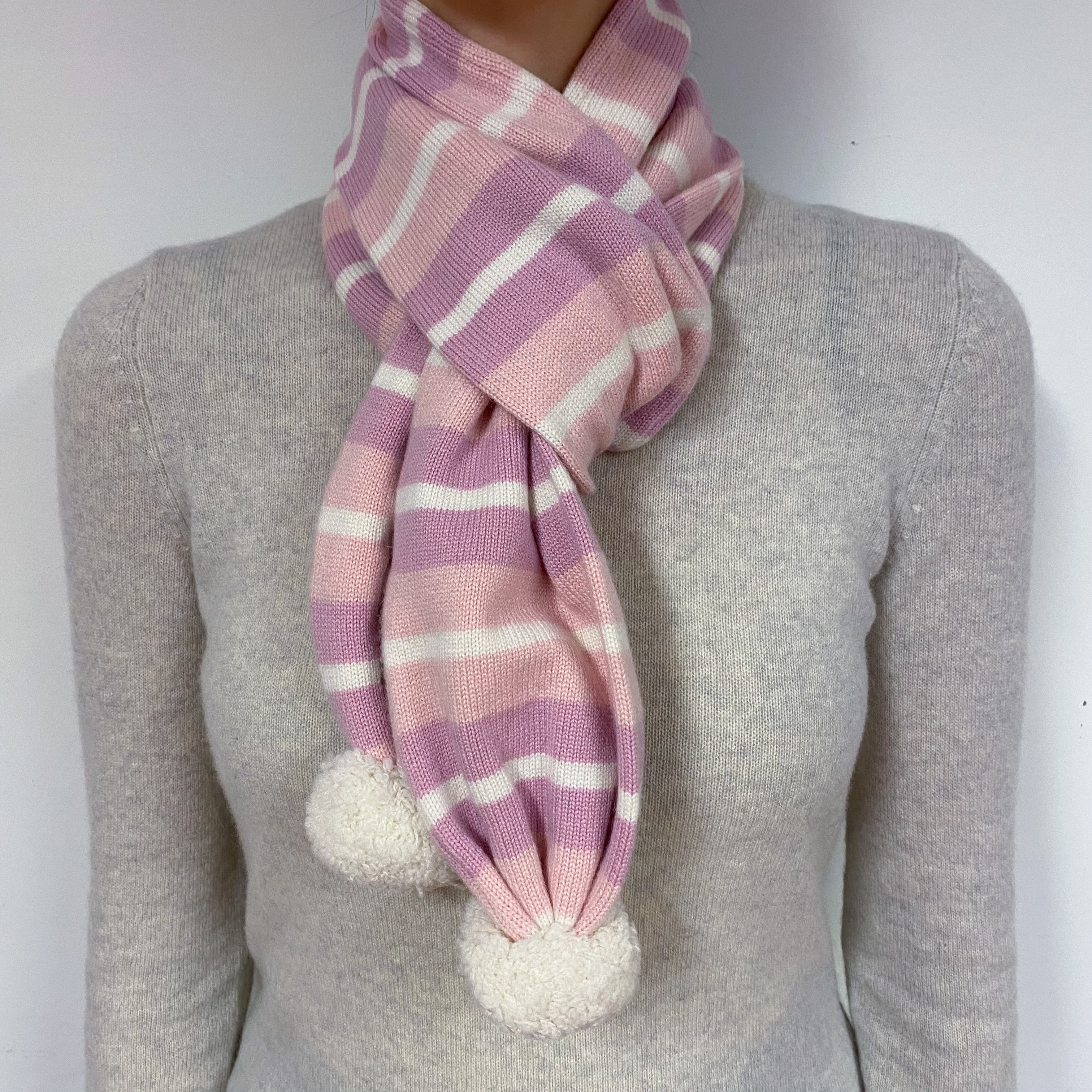 Brand New Scottish Pink Striped Bobble Knitted Scarf