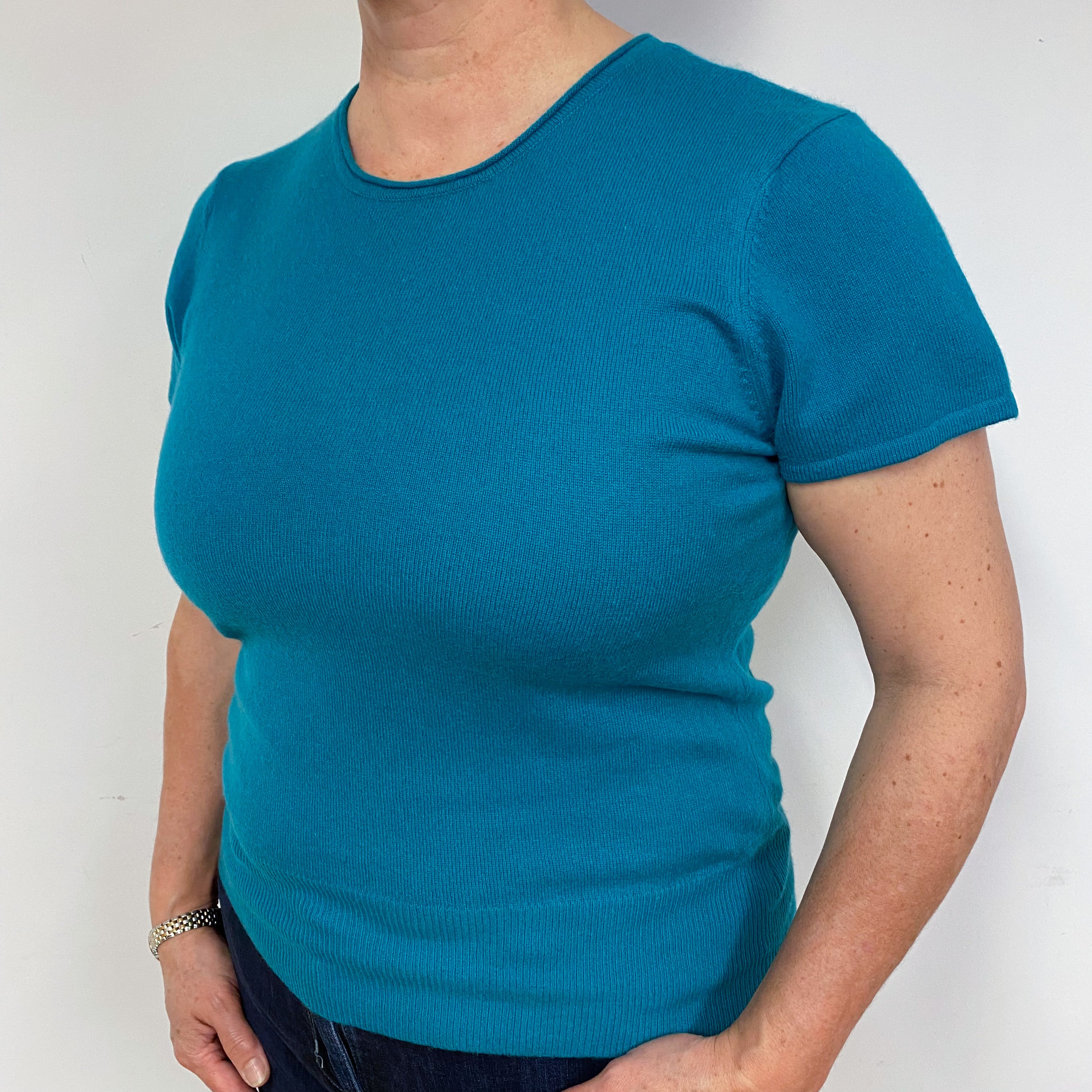 Turquoise Cashmere Short Sleeved Jumper Large