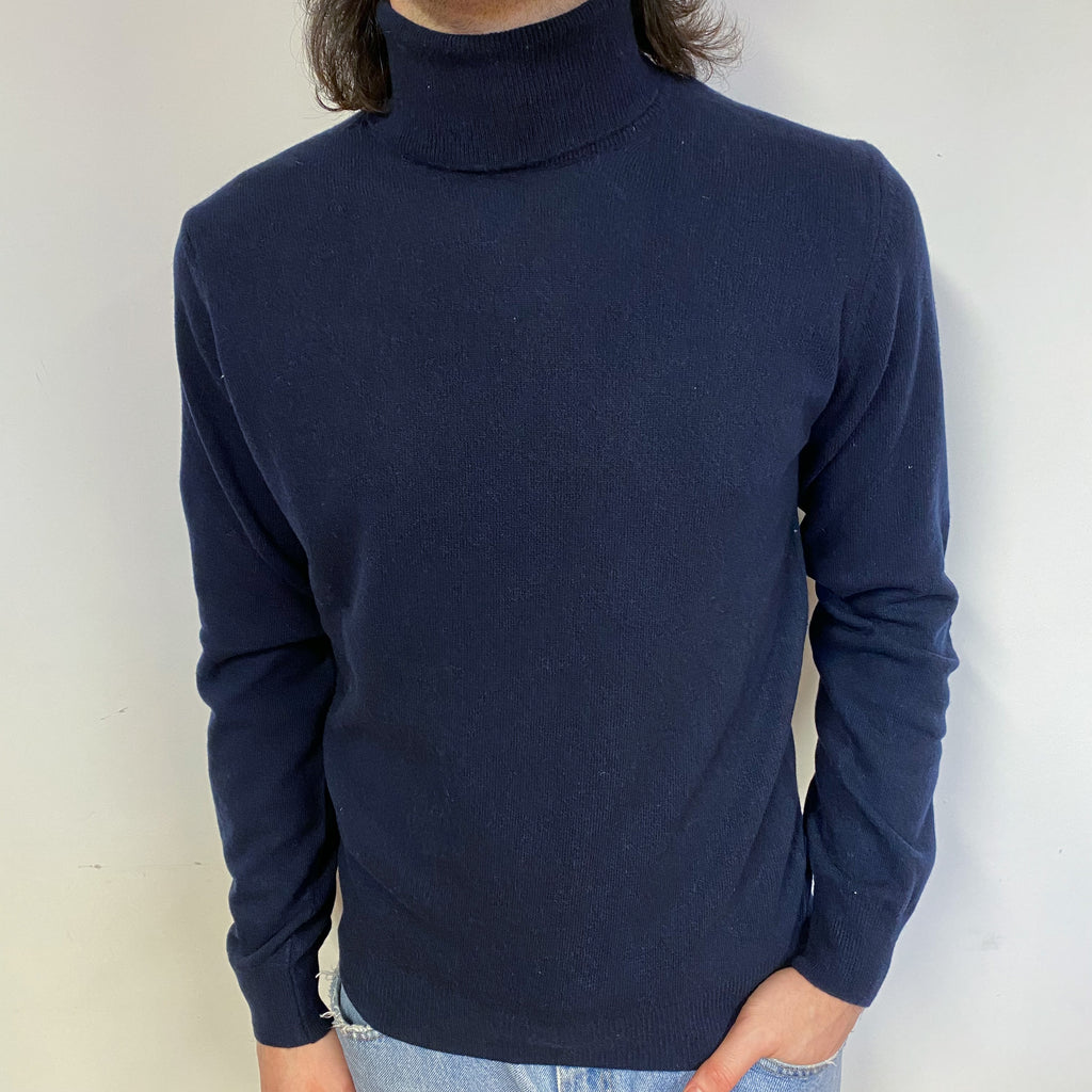 New Italian Navy Blue Unisex Polo Neck Jumper Small-Extra Large