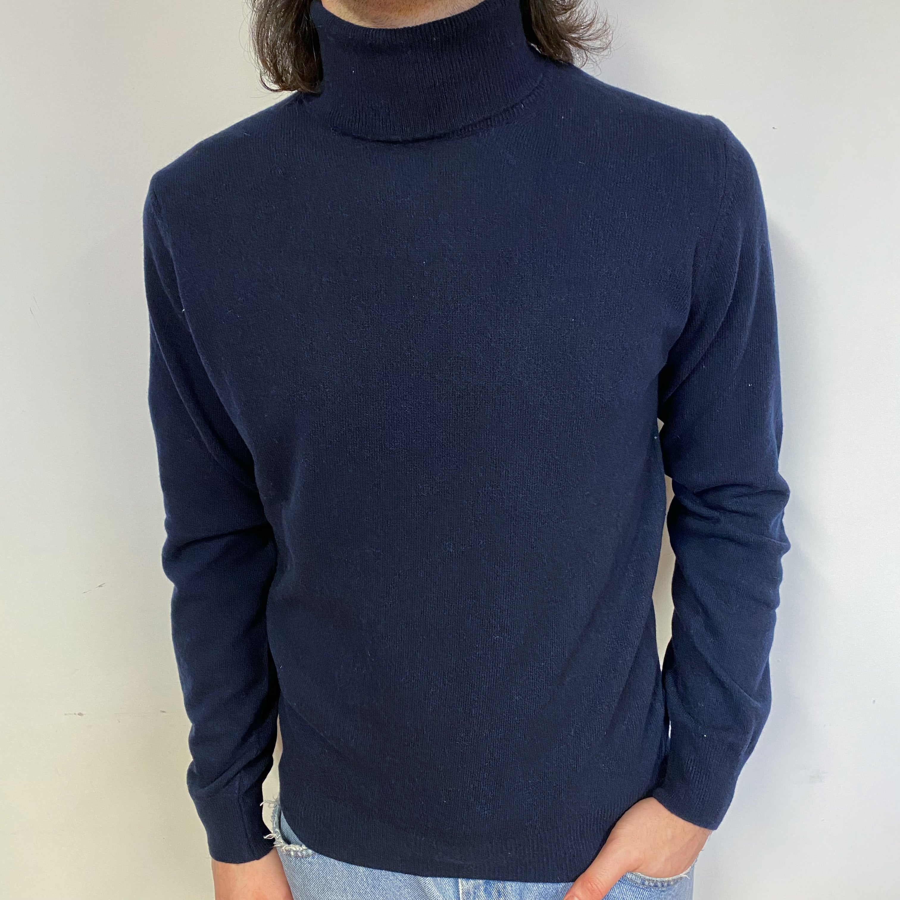 New Italian Navy Blue Unisex Polo Neck Jumper Small-Extra Large