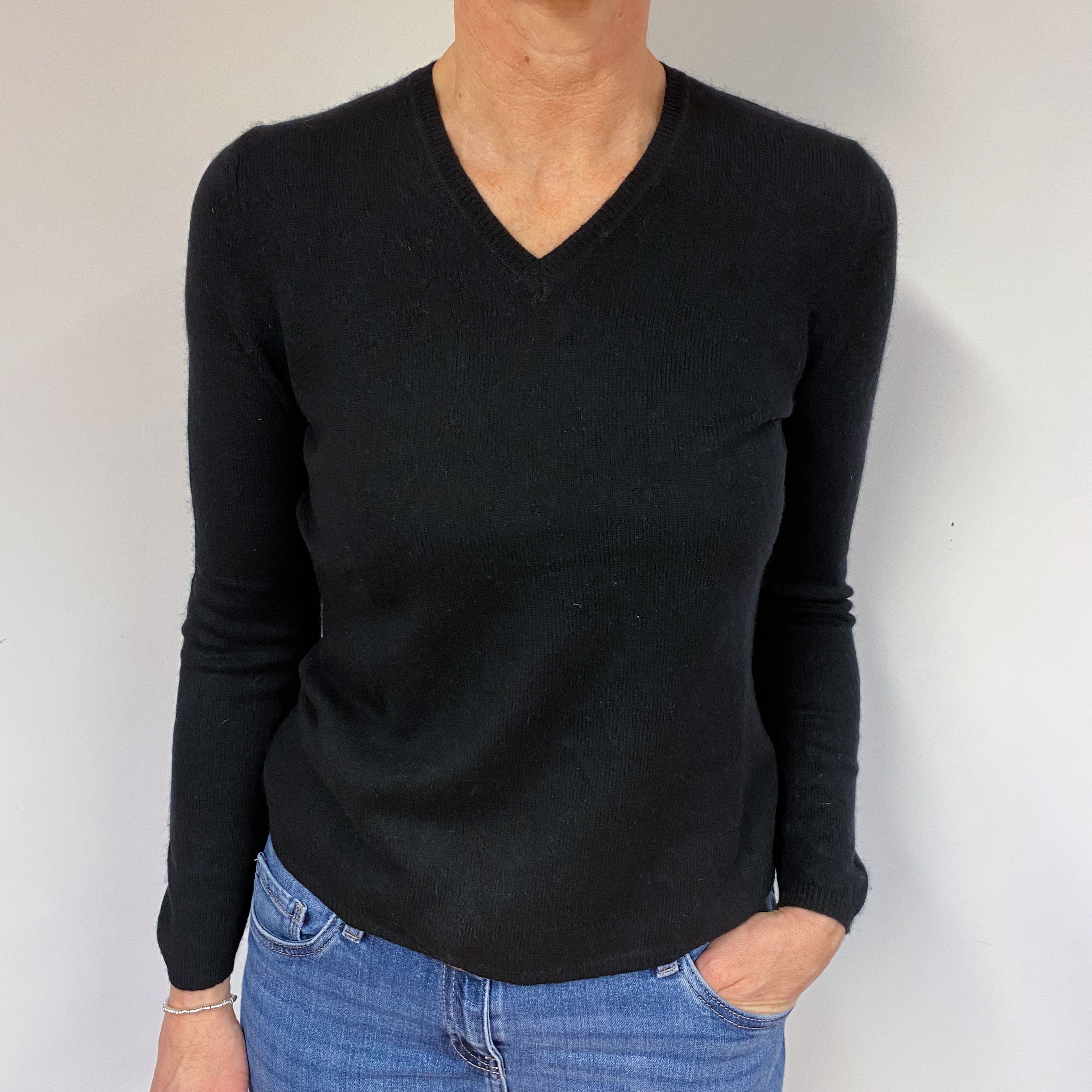 Classic Black V Neck Jumper Medium