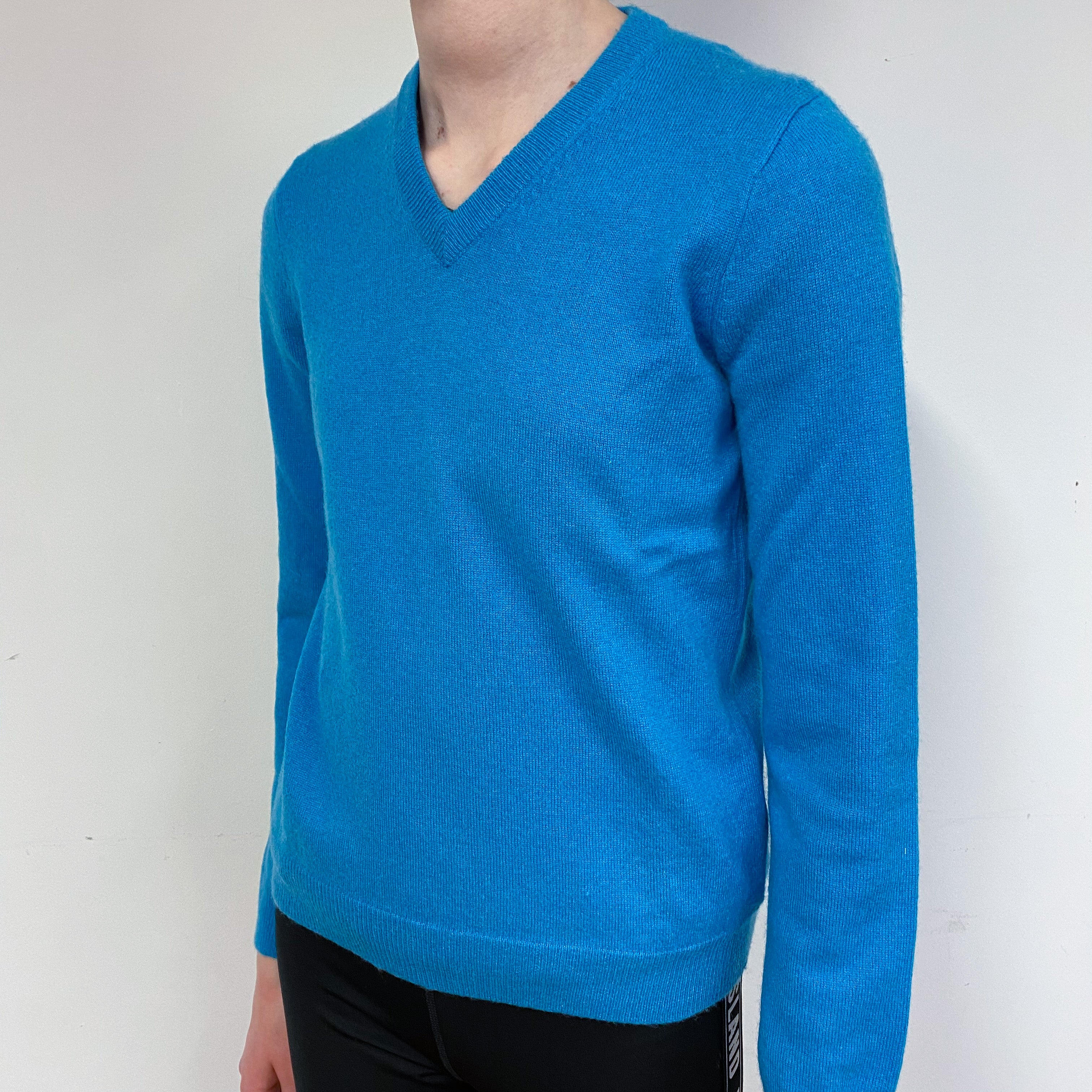 Children’s Turquoise Blue Cashmere V-Neck Jumper Boy’s Age 12