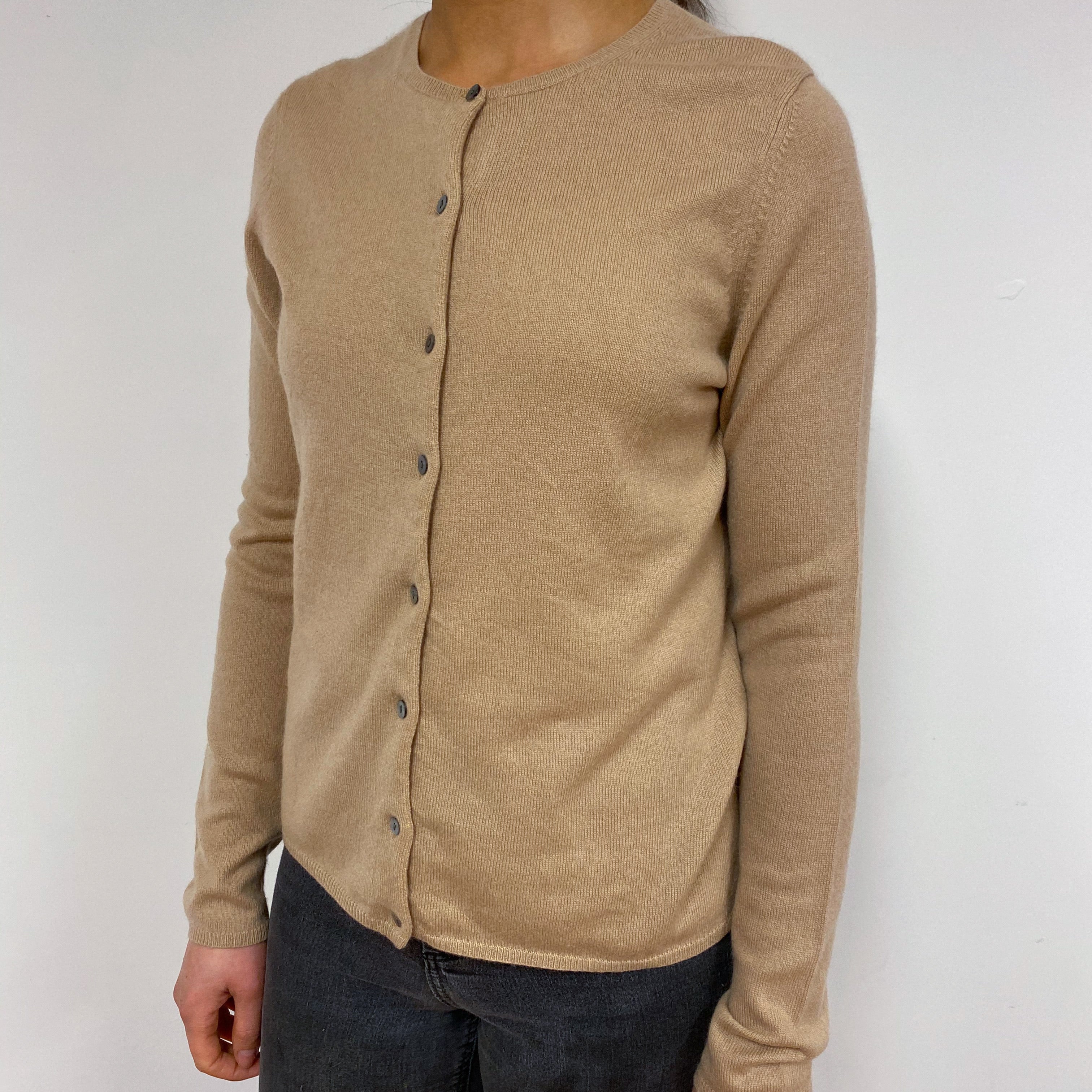 Camel Crew Neck Cardigan Small