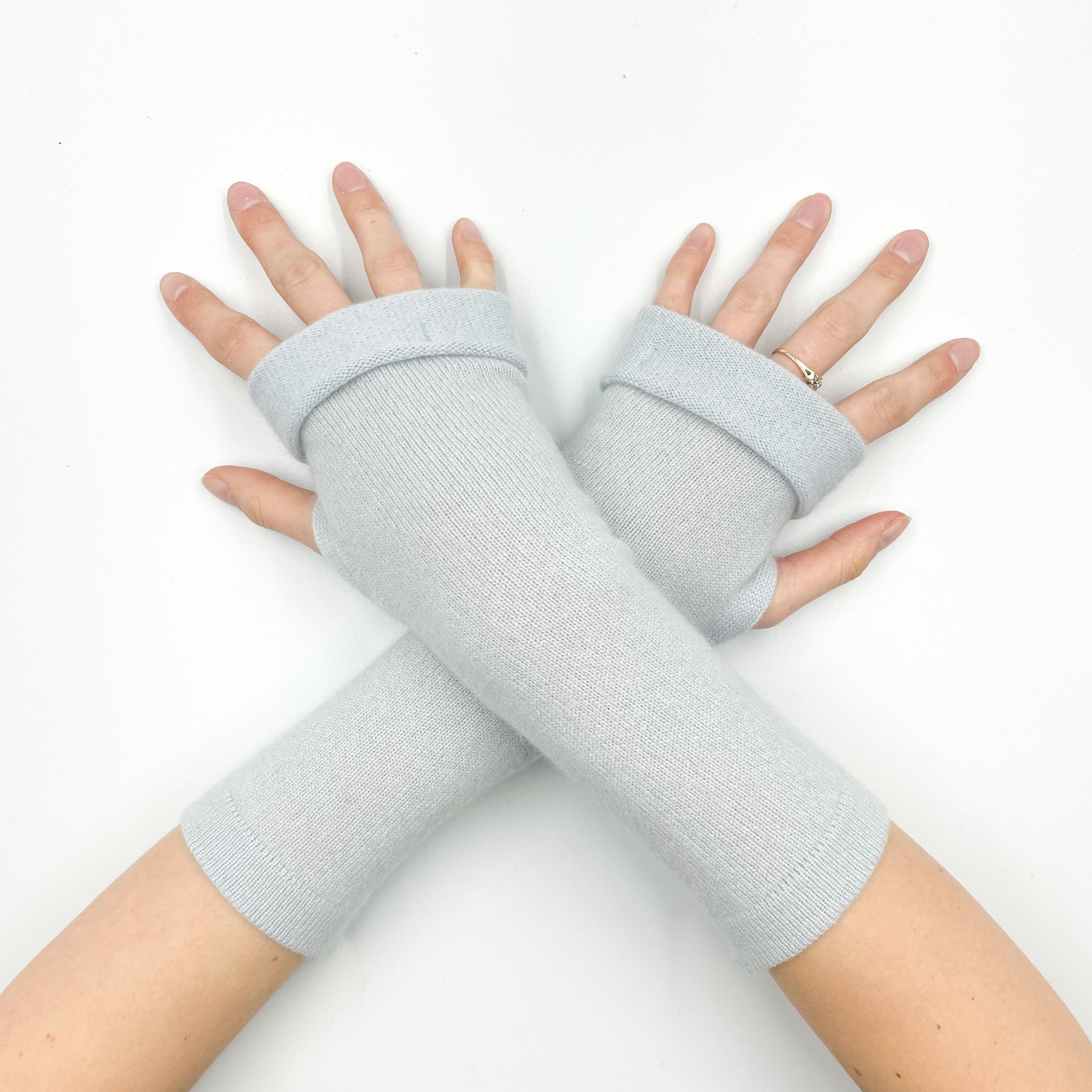 Pale Powder Blue Fingerless Gloves