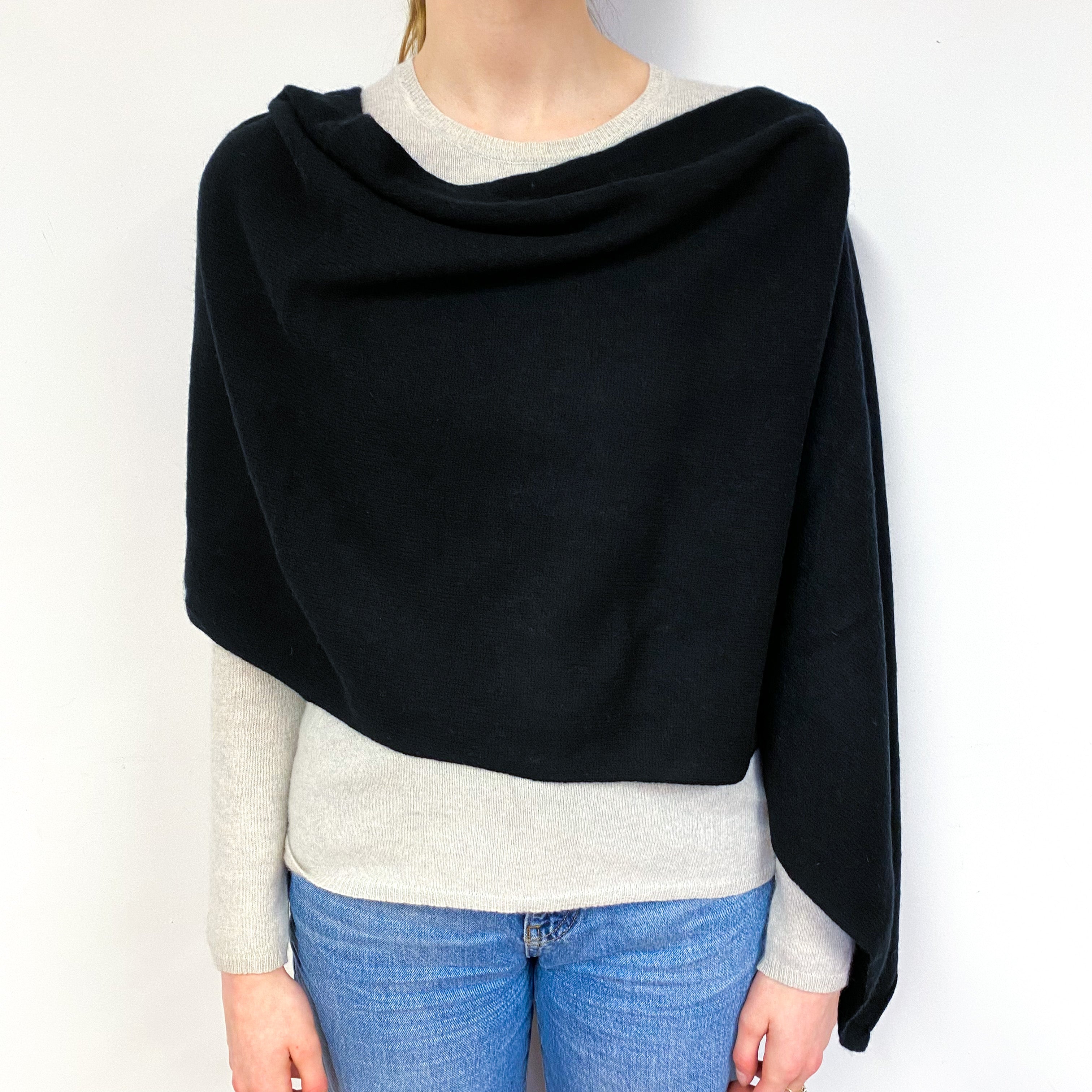 Classic Black Cashmere Poncho One Size