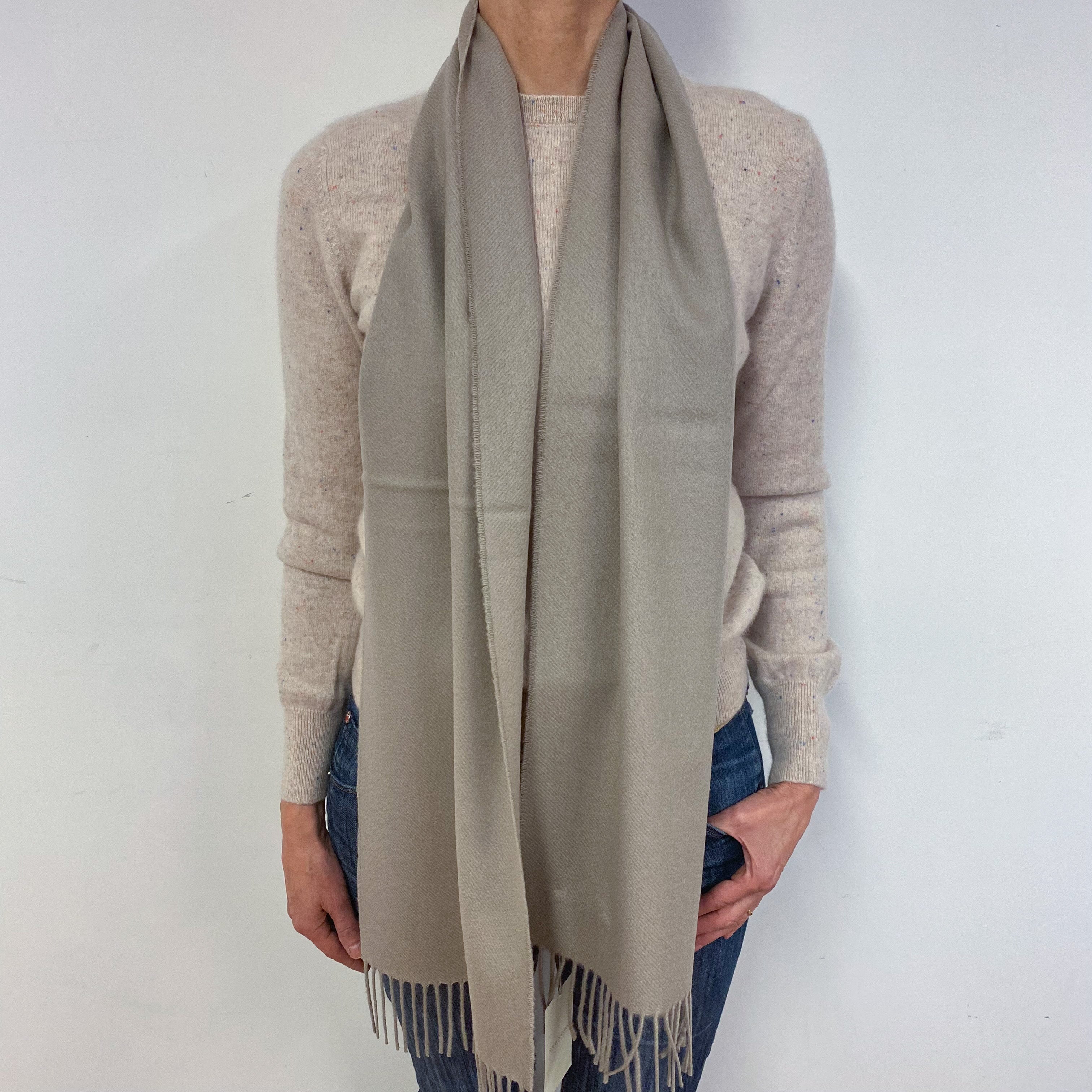 Brand New Scottish Woven Cashmere Scarf Pale Taupe