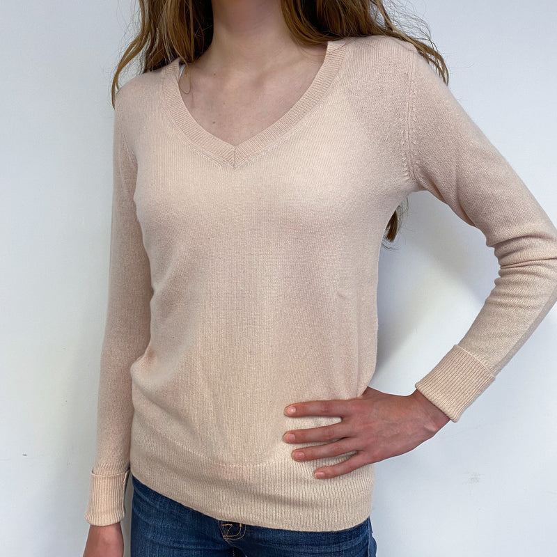 Palest Pink Heart Detailed V Neck Jumper Extra Small
