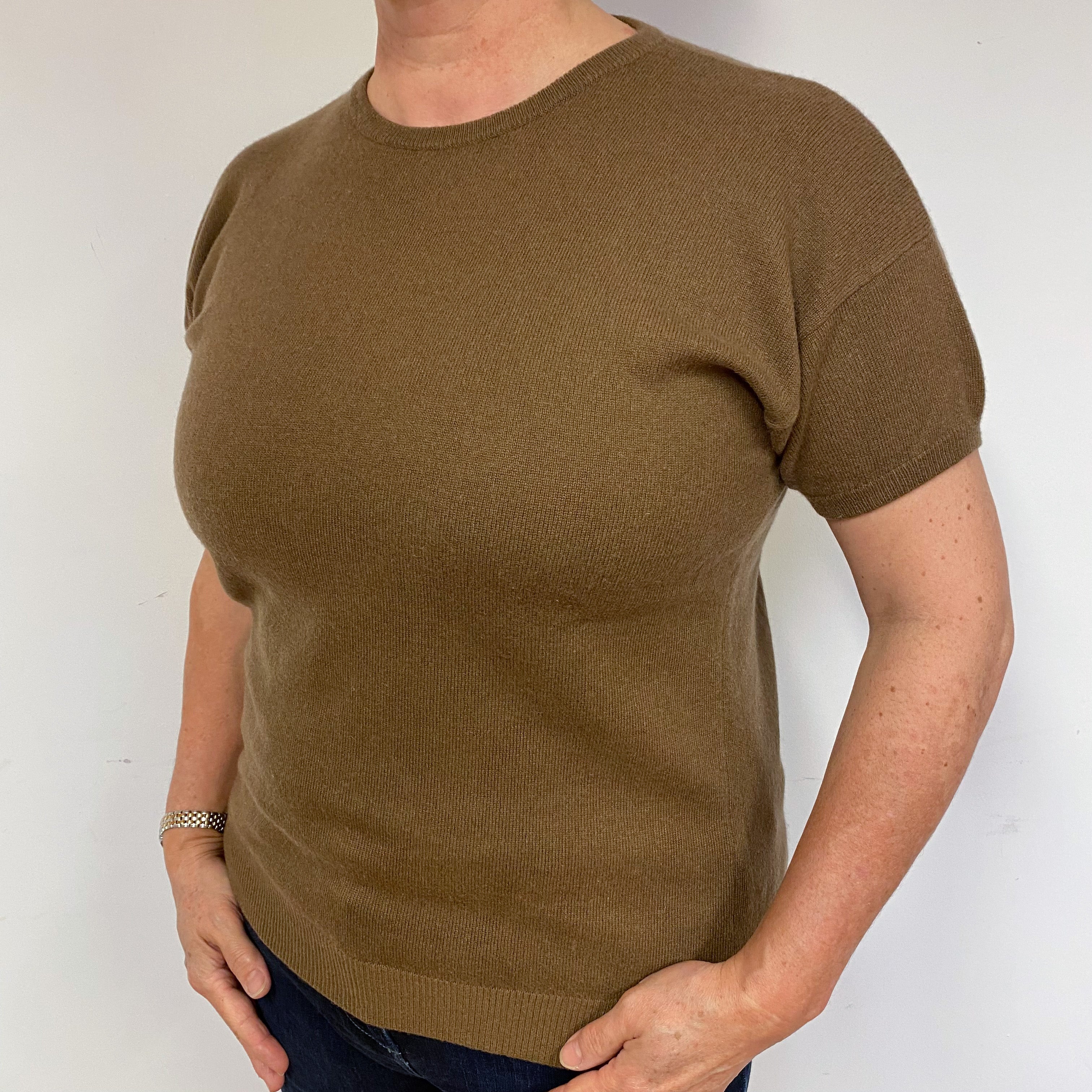 Walnut Brown Cashmere Short Sleeved Jumper Large