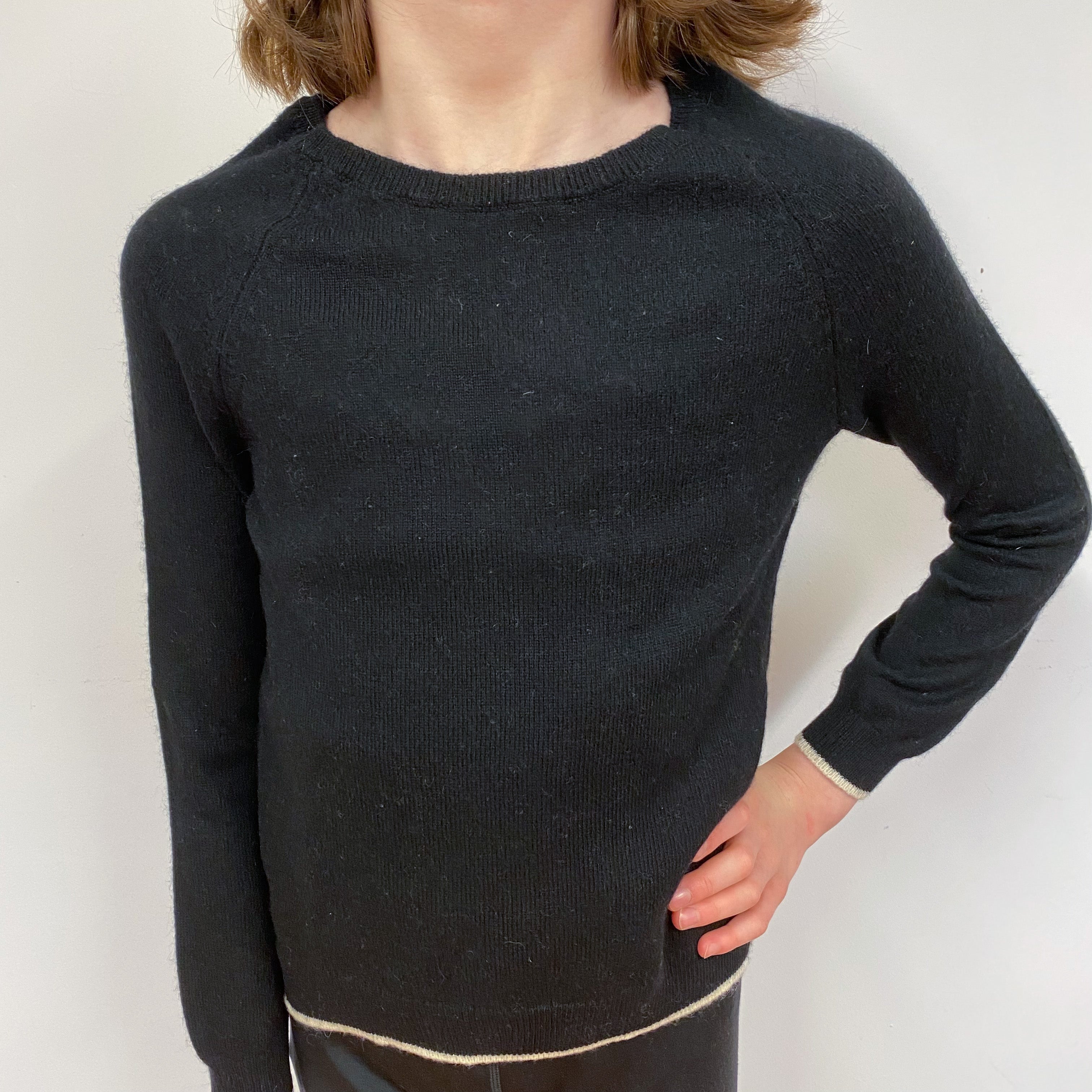 Children’s Black and Cream Cashmere Crew Neck Jumper Age 7-8