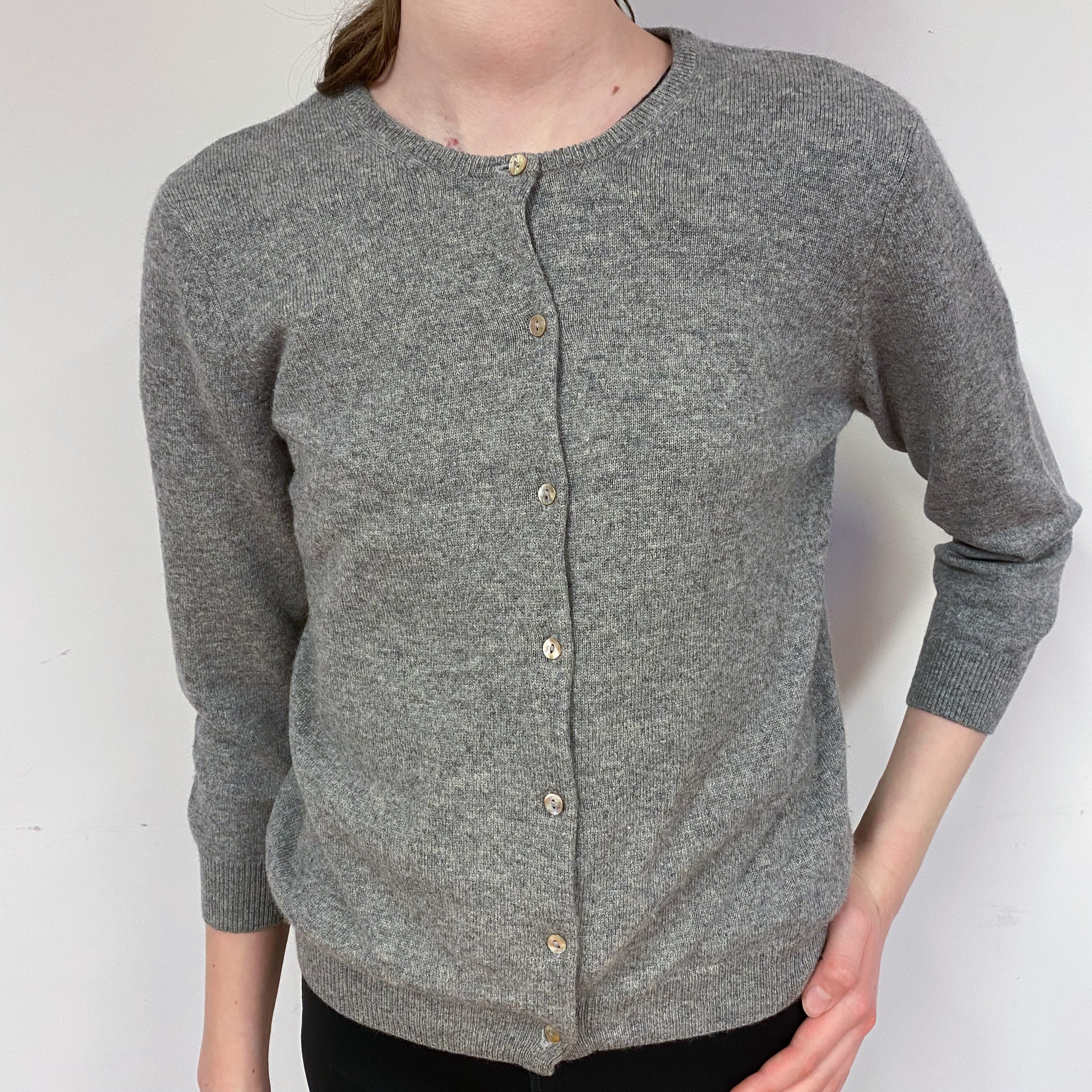 Children’s Ash Grey Cashmere Crew Neck Cardigan Age 14