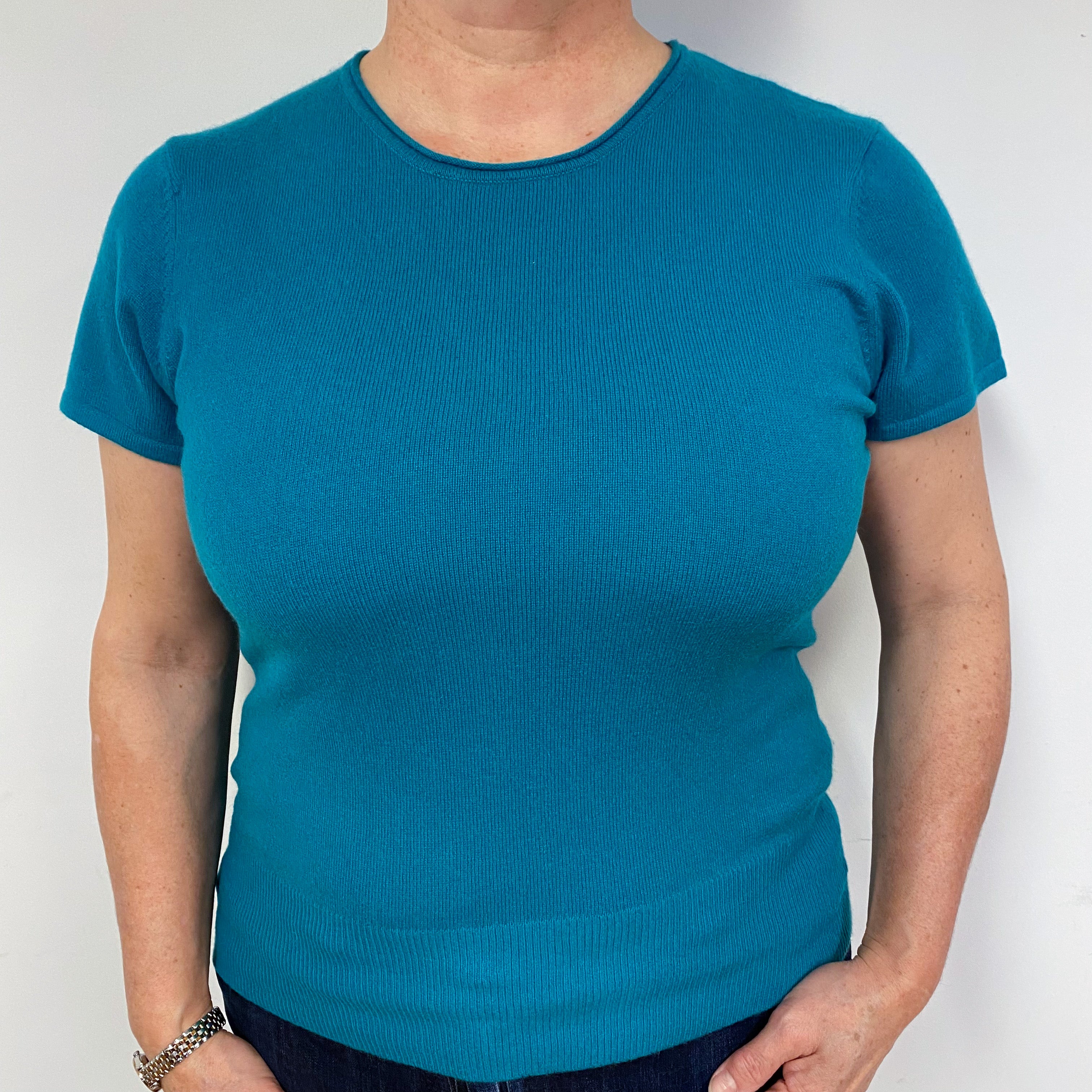 Turquoise Cashmere Short Sleeved Jumper Large