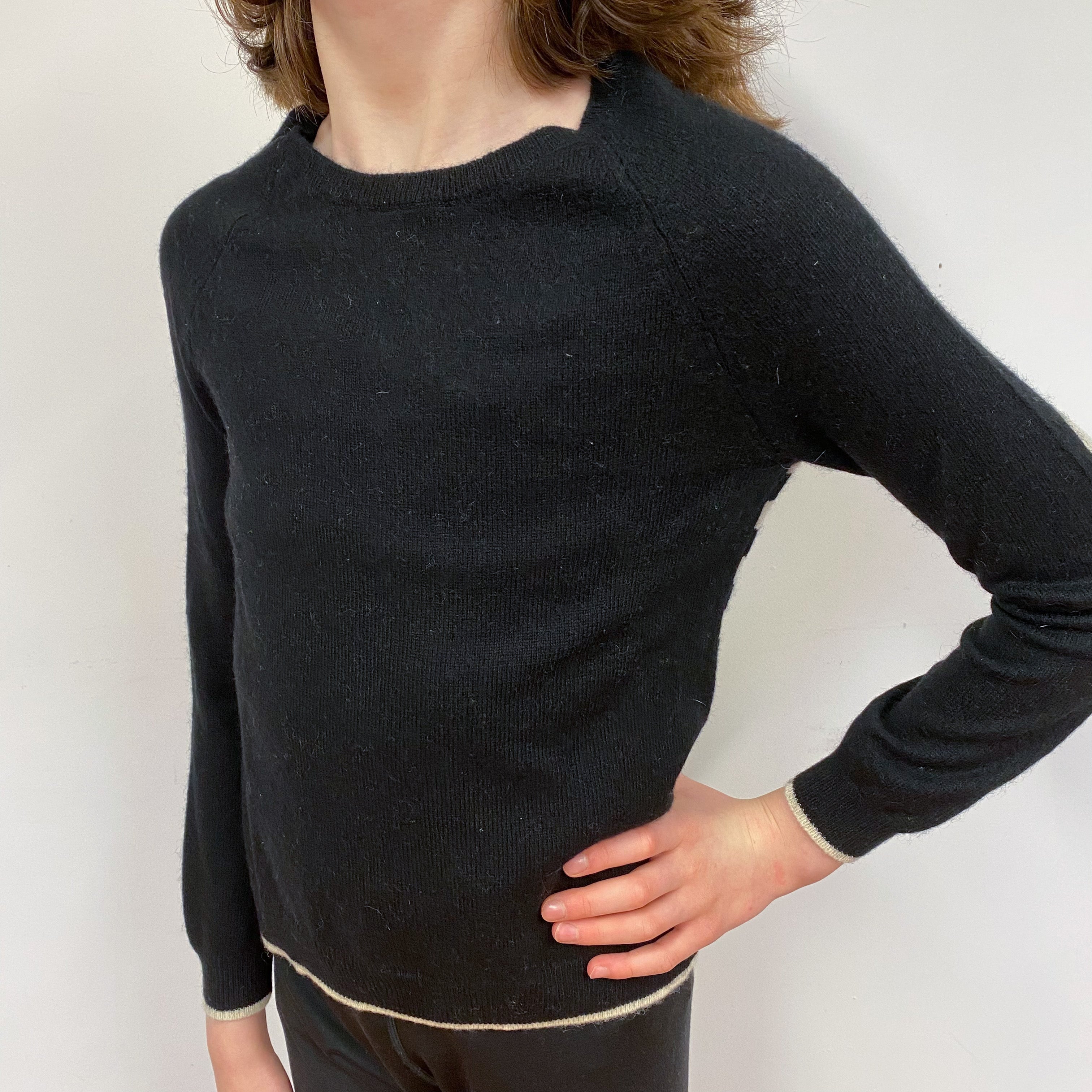 Children’s Black and Cream Cashmere Crew Neck Jumper Age 7-8