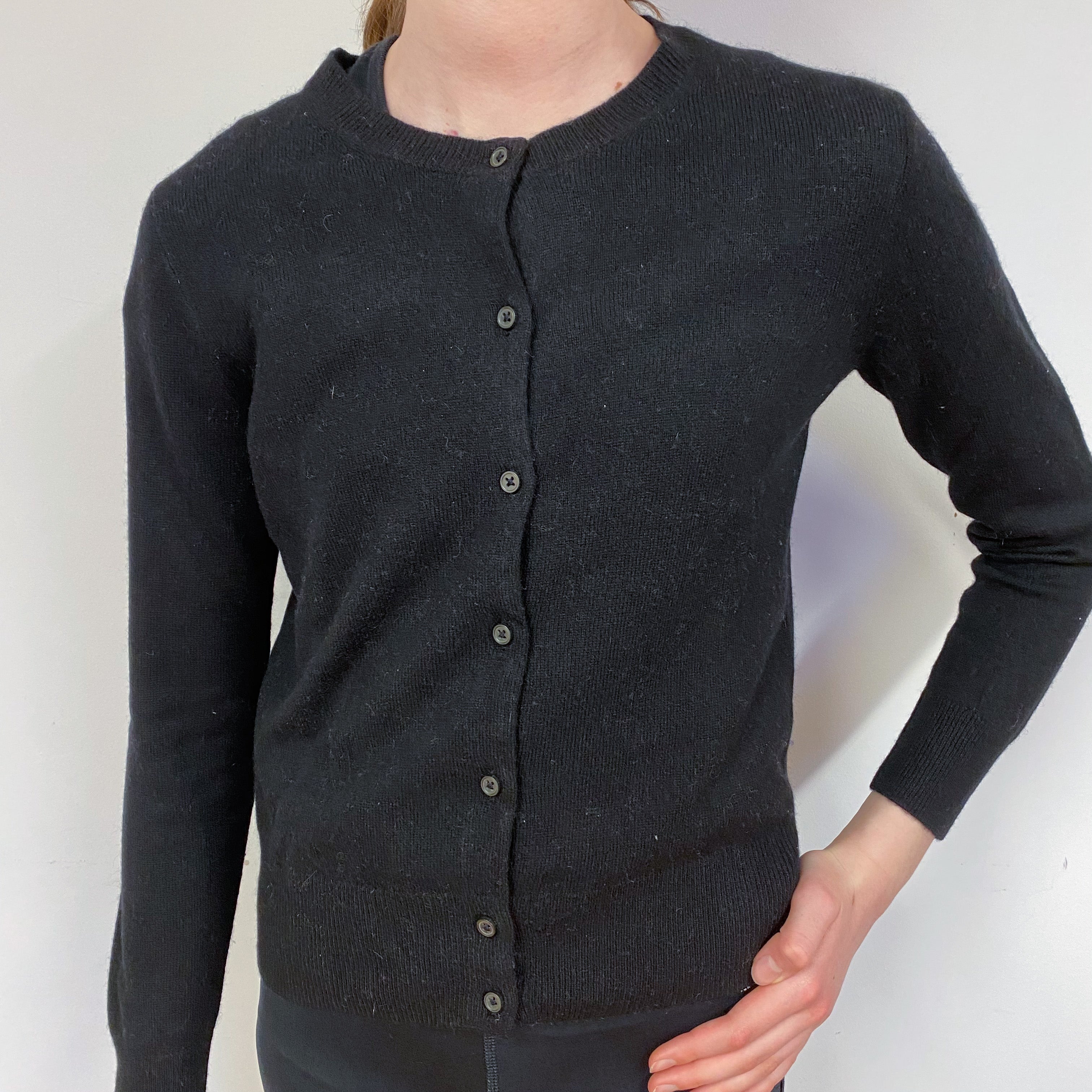 Children’s Black Cashmere Crew Neck Cardigan Age 14