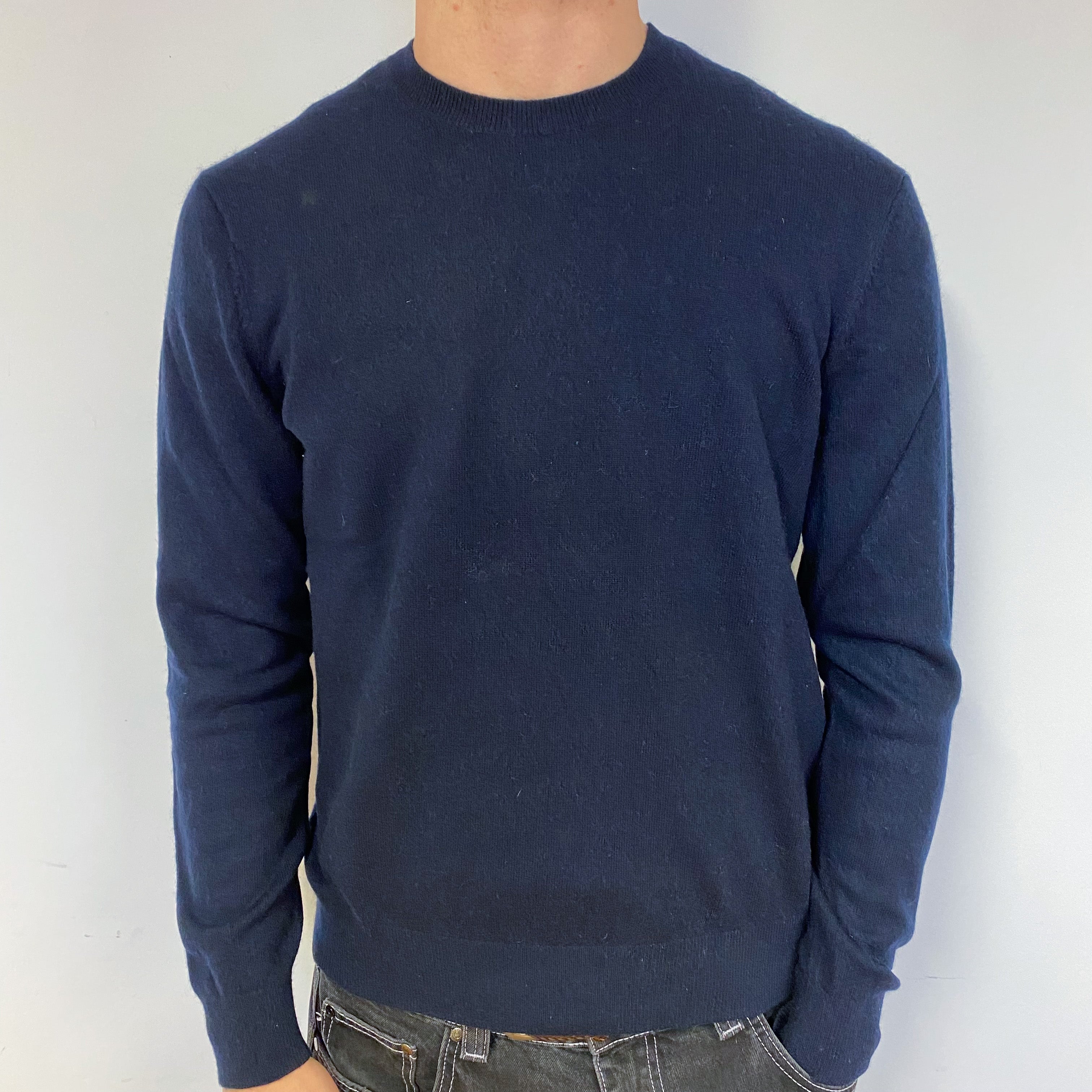 Men’s Dark Navy Blue Cashmere Crew Neck Jumper Medium
