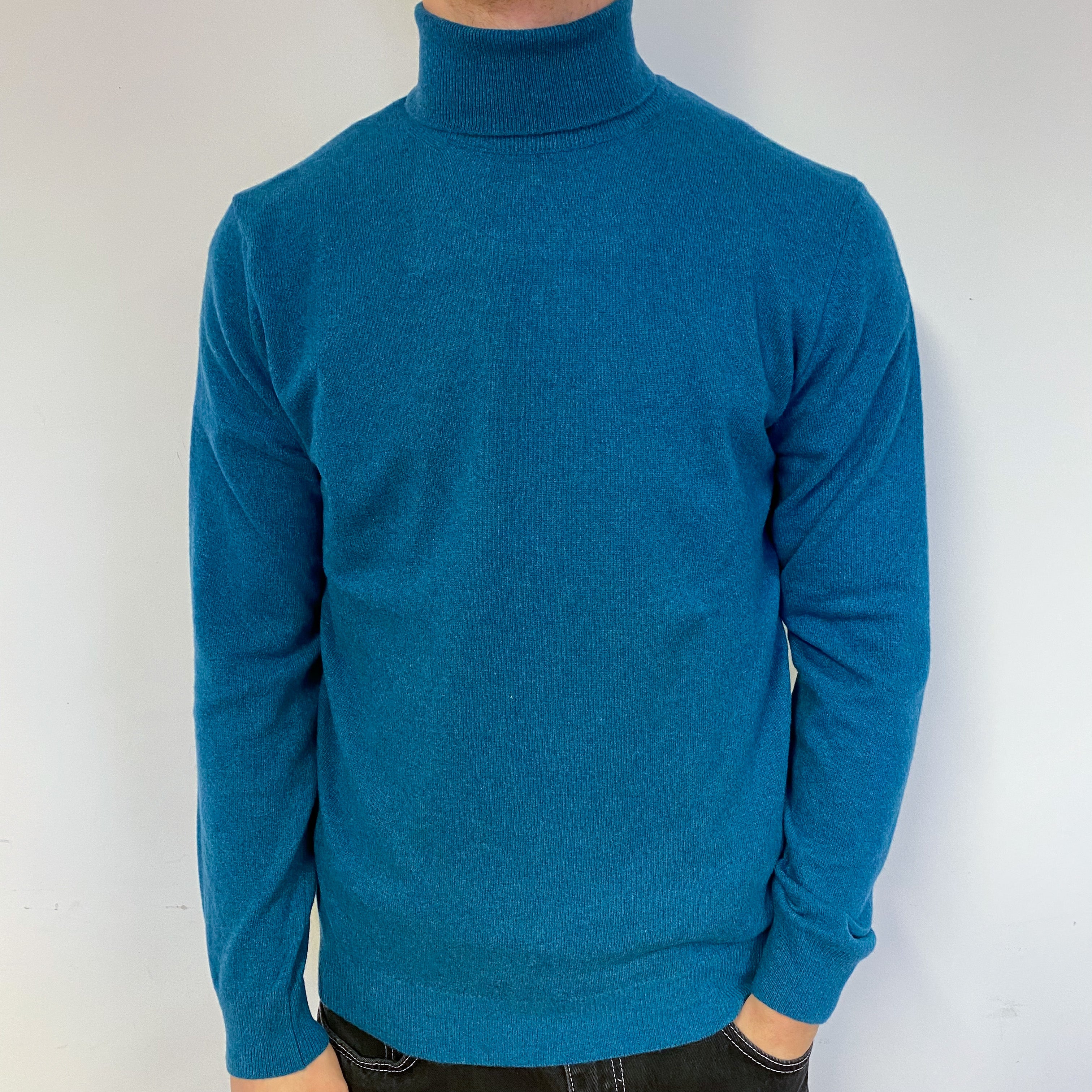 New Italian Ocean Blue Unisex Polo Neck Jumper Small-Extra Large