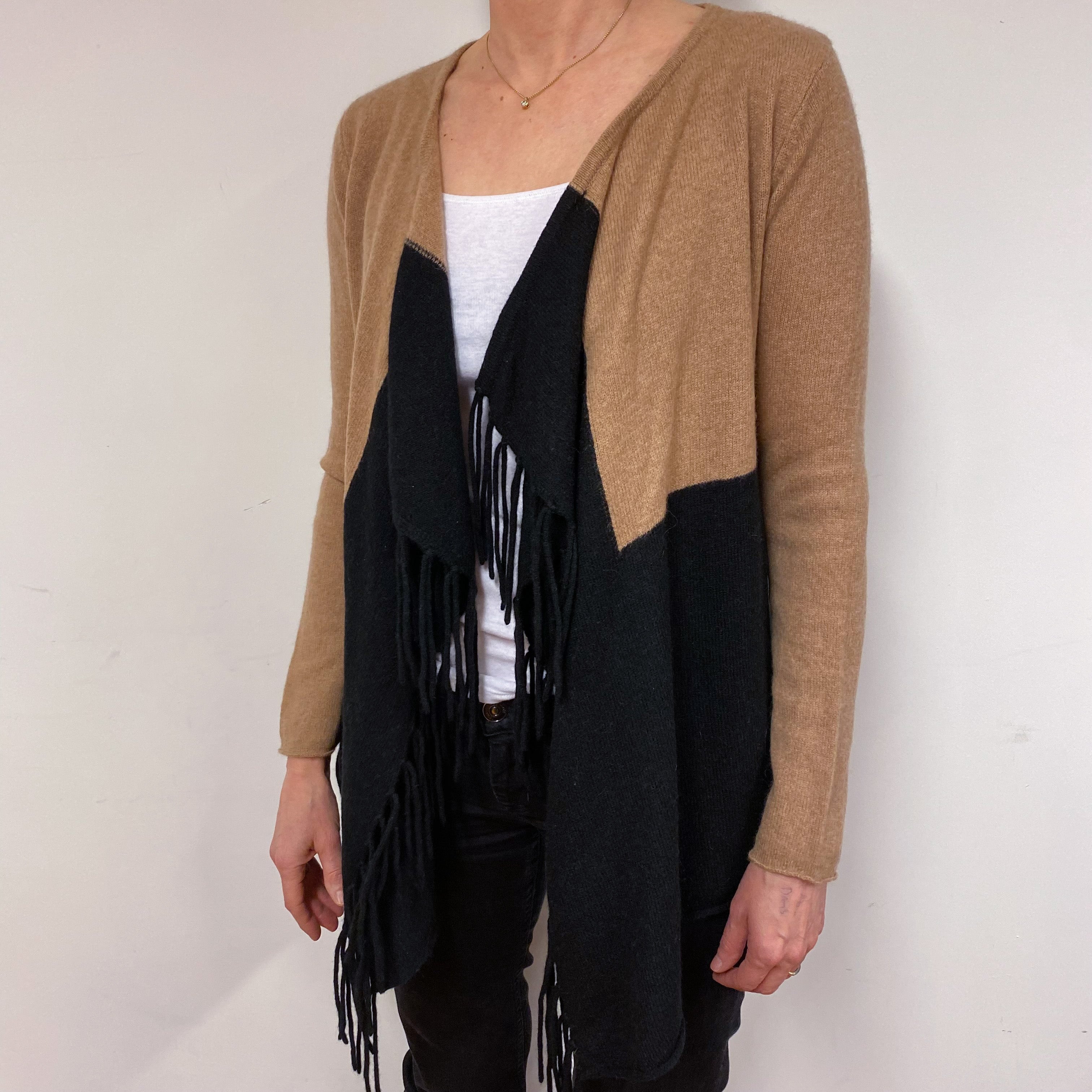 Neutral Colour Block Waterfall Cardigan Small