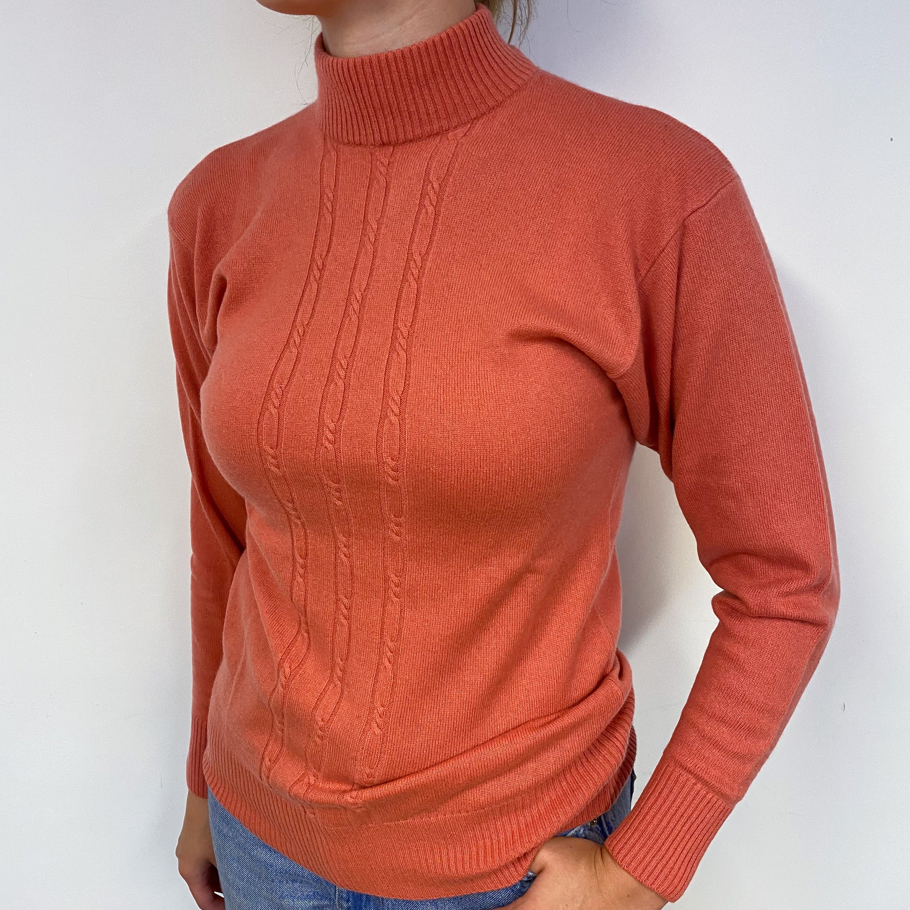 Coral Cable Knit Turtle Neck Jumper Small