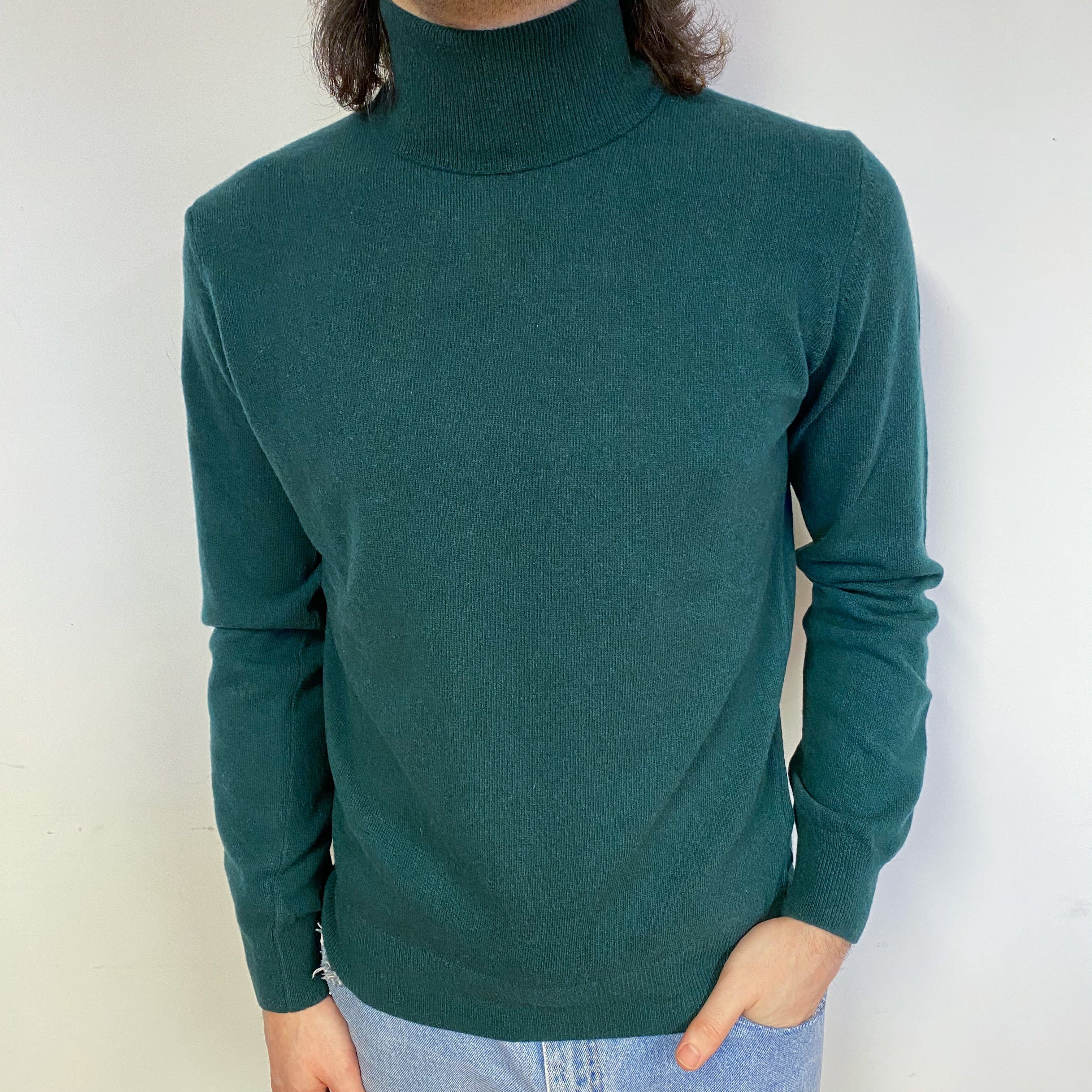 New Italian Forest Green Unisex Polo Neck Jumper Small-Extra Large