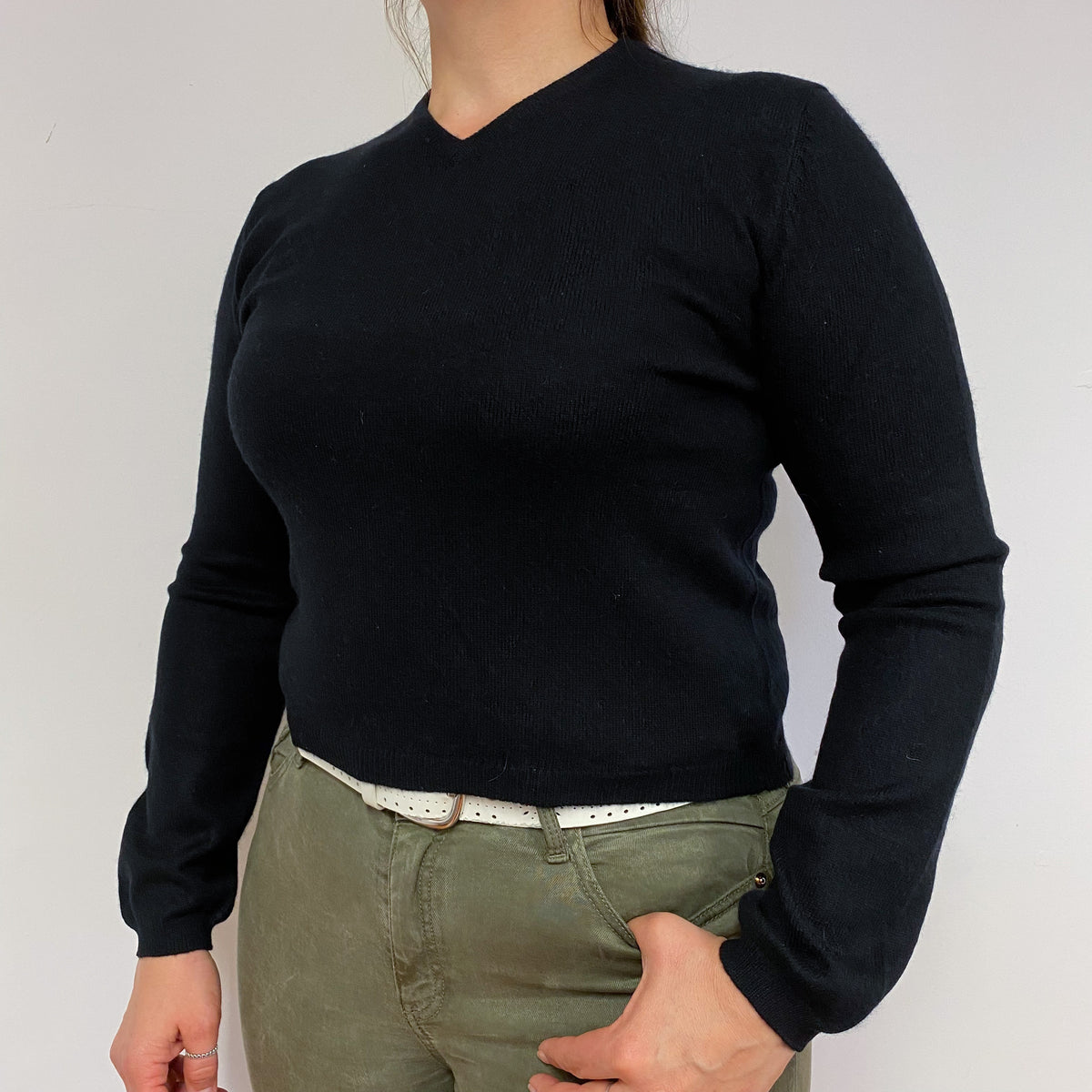 Classic Black V Neck Jumper Large