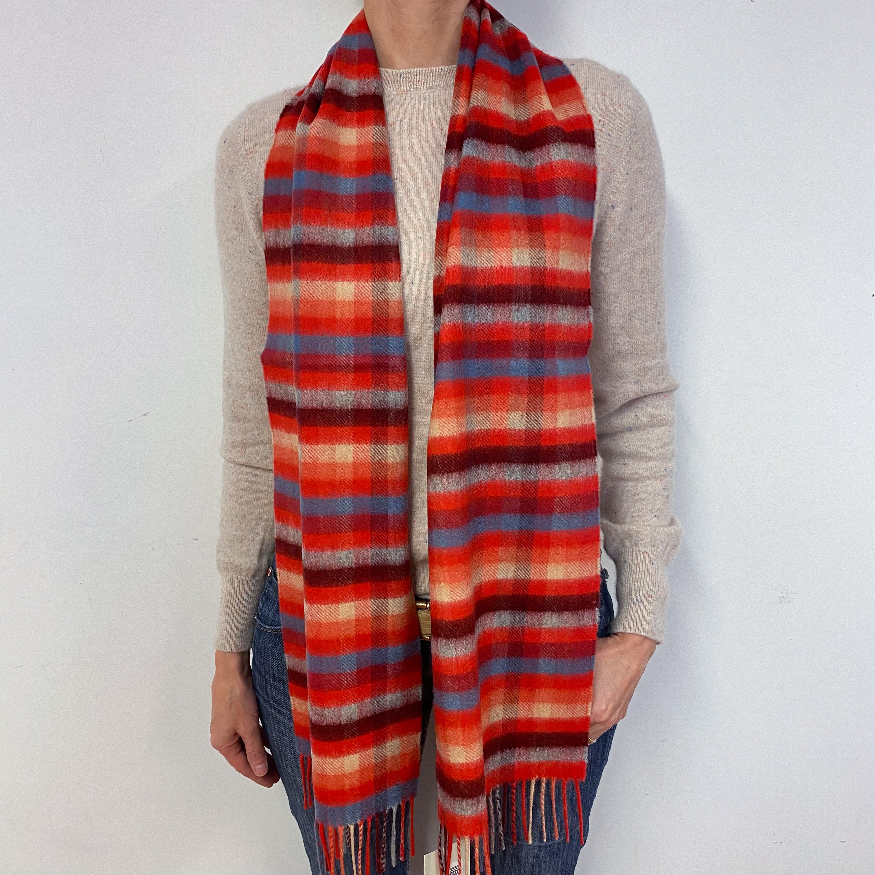 Brand New Scottish Woven Cashmere Scarf Scarlet Check