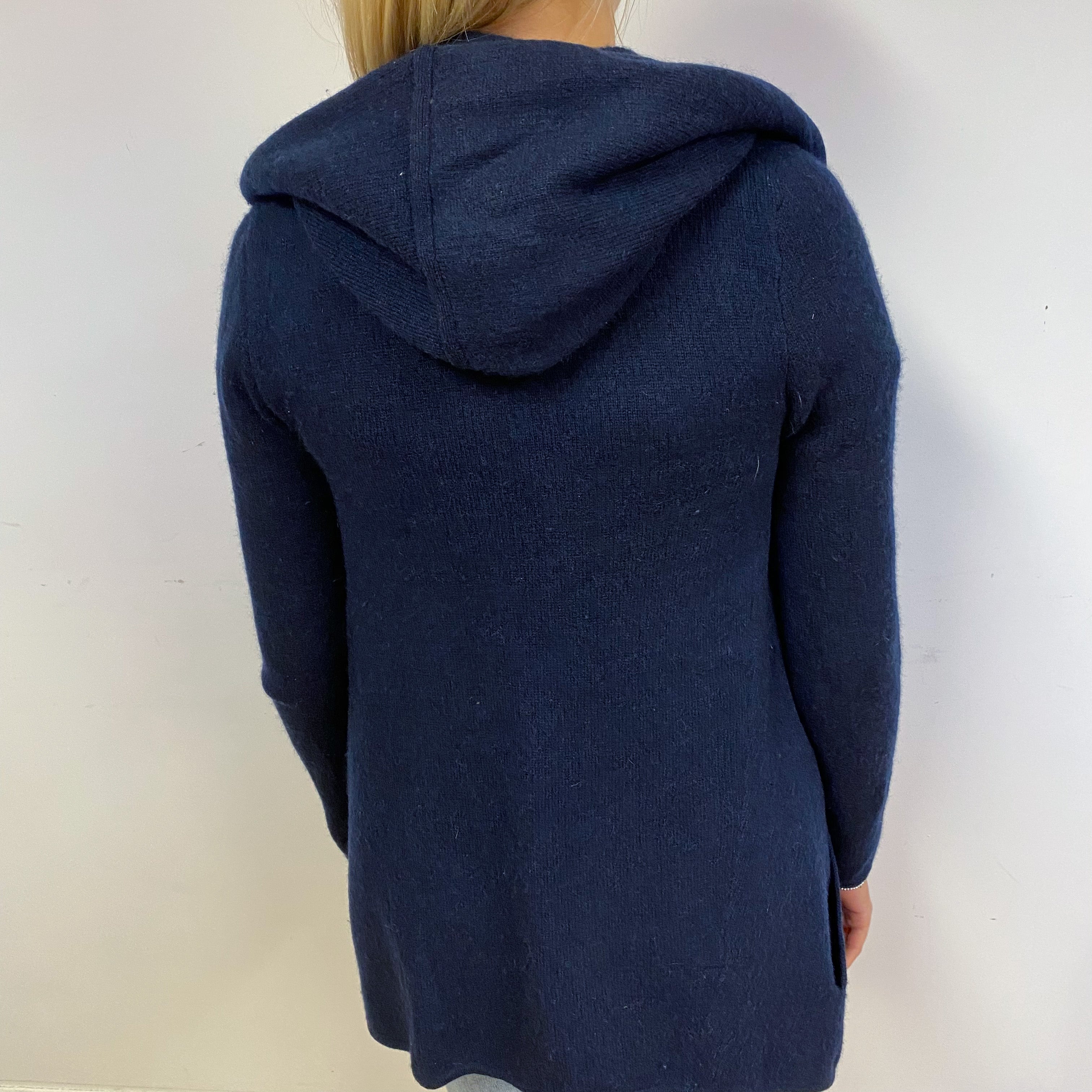 Navy Blue Cashmere Waterfall Hoodie Small