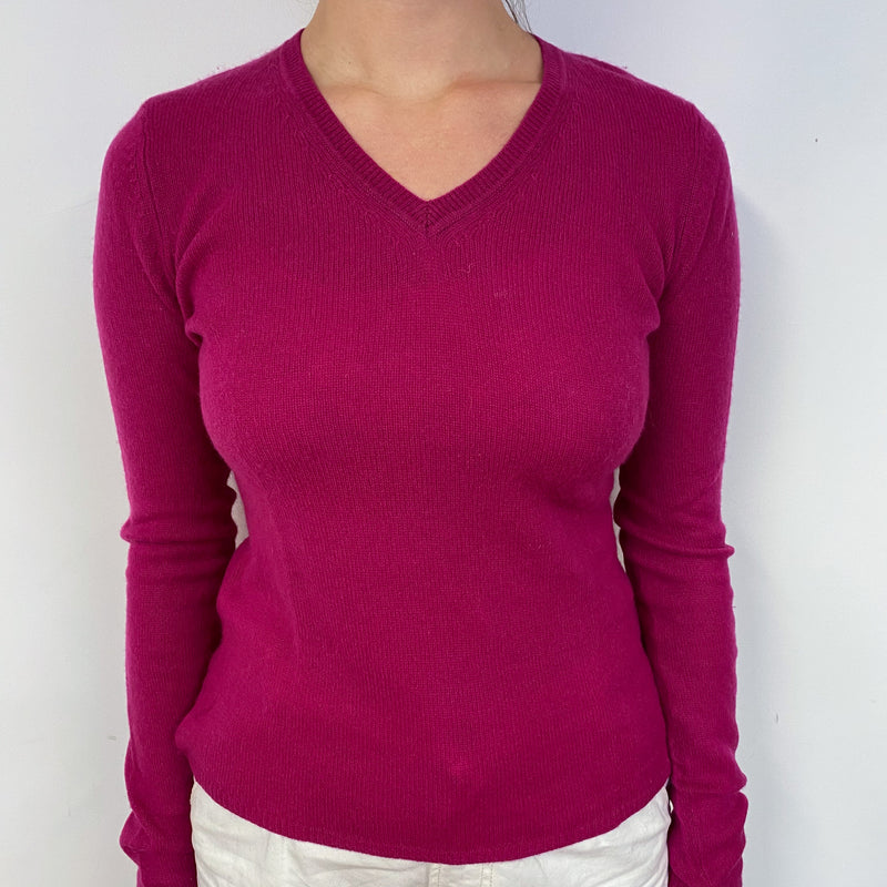 Magenta Pink V Neck Cashmere Jumper Small
