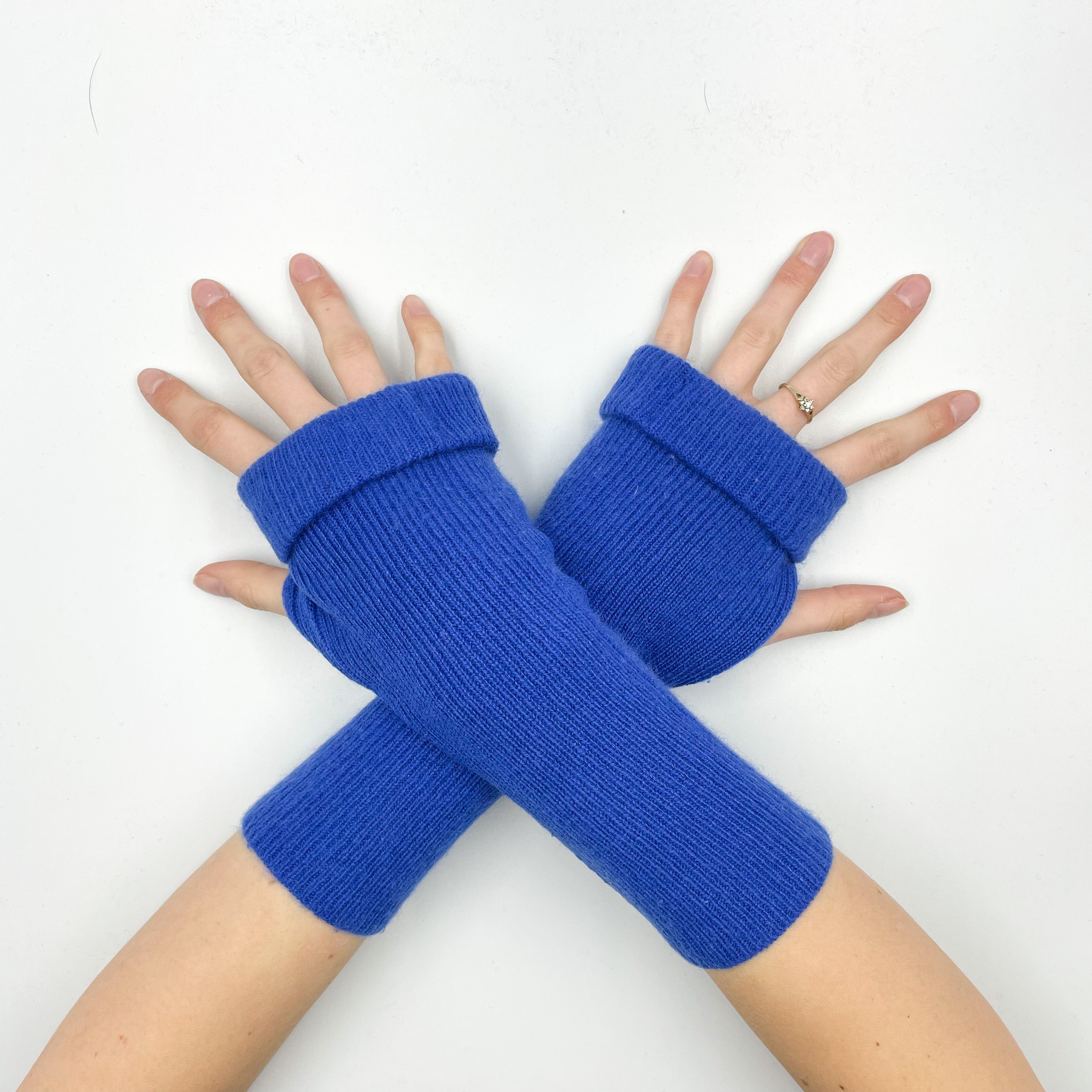 Cobalt Blue Ribbed Fingerless Gloves